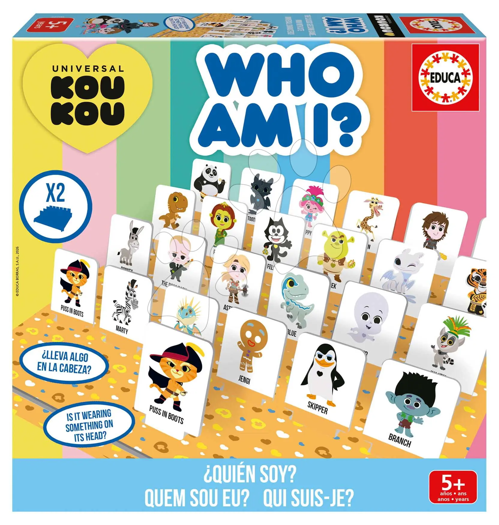 Společenská hra Uhádni, kdo jsem Who am I Dreamworks Educa 48 kartiček pro 2 hráče od 5 let ve španělštině, angličtině, francouzštině a portugalštině