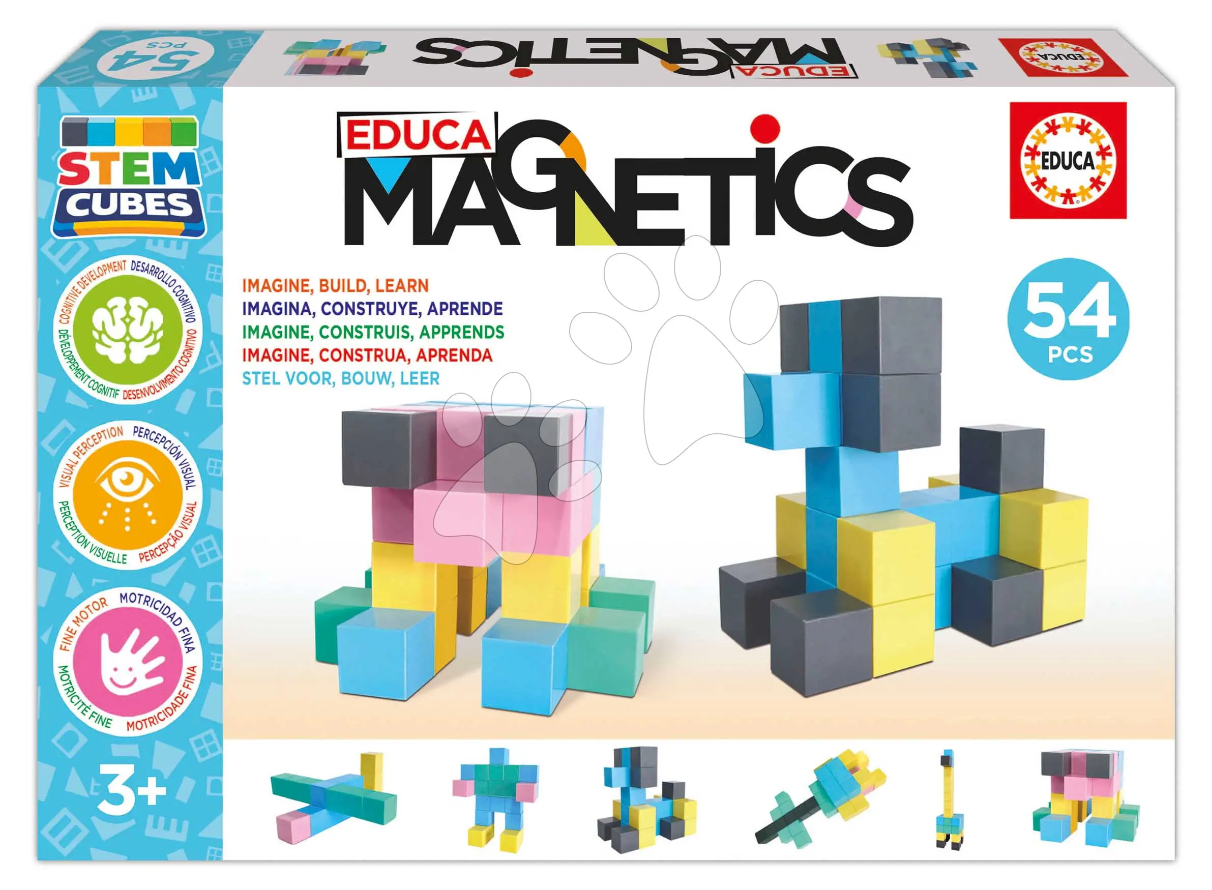 Stavebnice magnetická Kostky Magnetics Stem Cubes Educa 54 barevných dílků