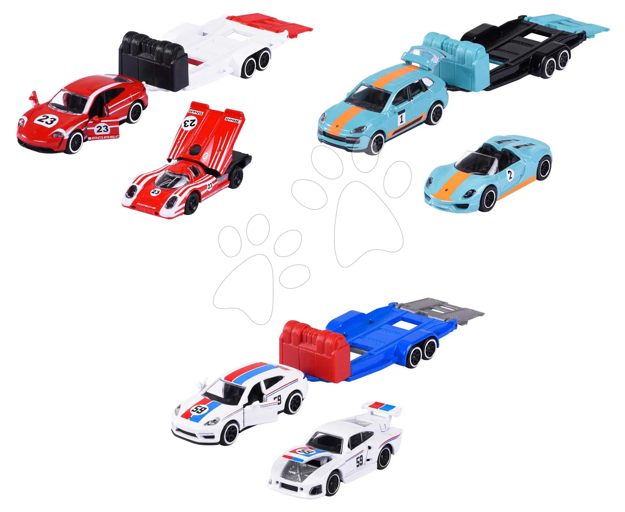 Autíčko s přívěsem Porsche Deluxe Majorette kovové s pohyblivými částmi 3 různé druhy délka 18 cm