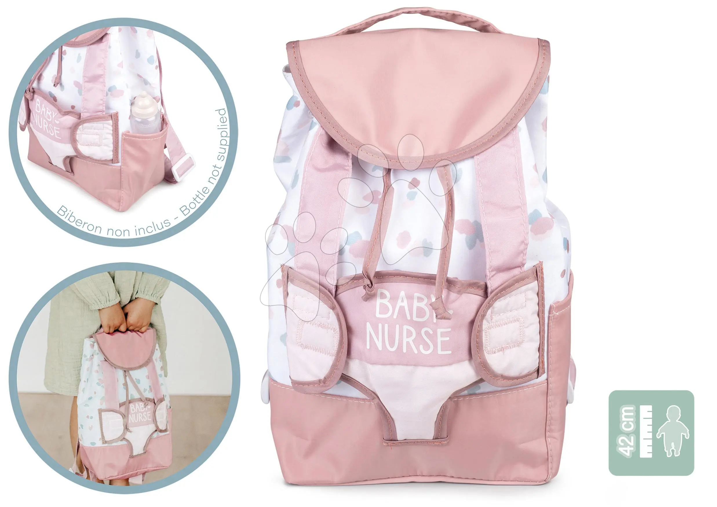 Klokanka s batohem Backpack Natur D'Amour Baby Nurse Smoby pro 42 cm panenku nastavitelná ramena a kapsa pro láhev