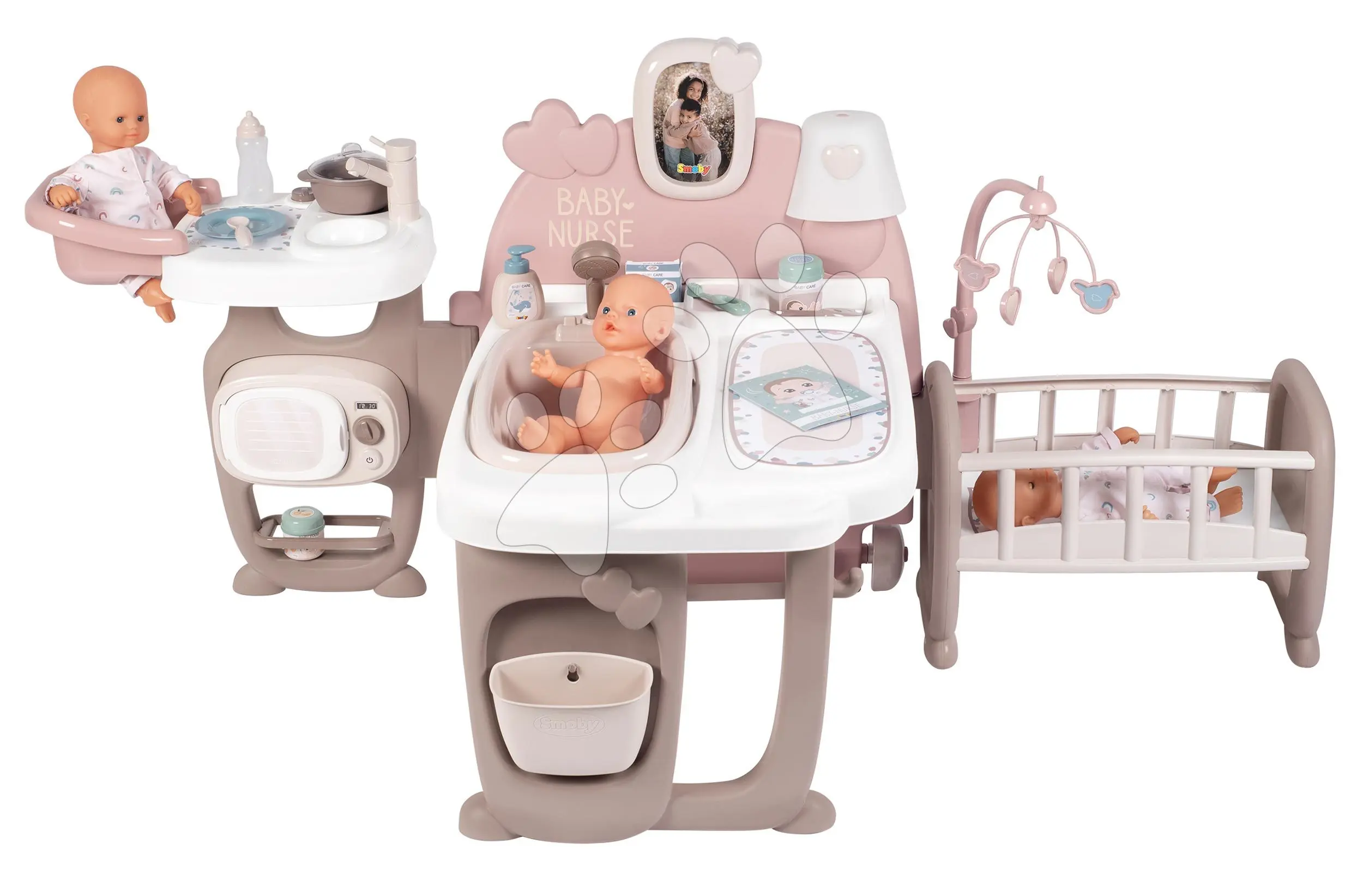 Domeček pro panenku Large Doll's Play Center Natur D'Amour Baby Nurse Smoby trojkřídlý s 23 doplňky (kuchyňka, koupelna, ložnice)