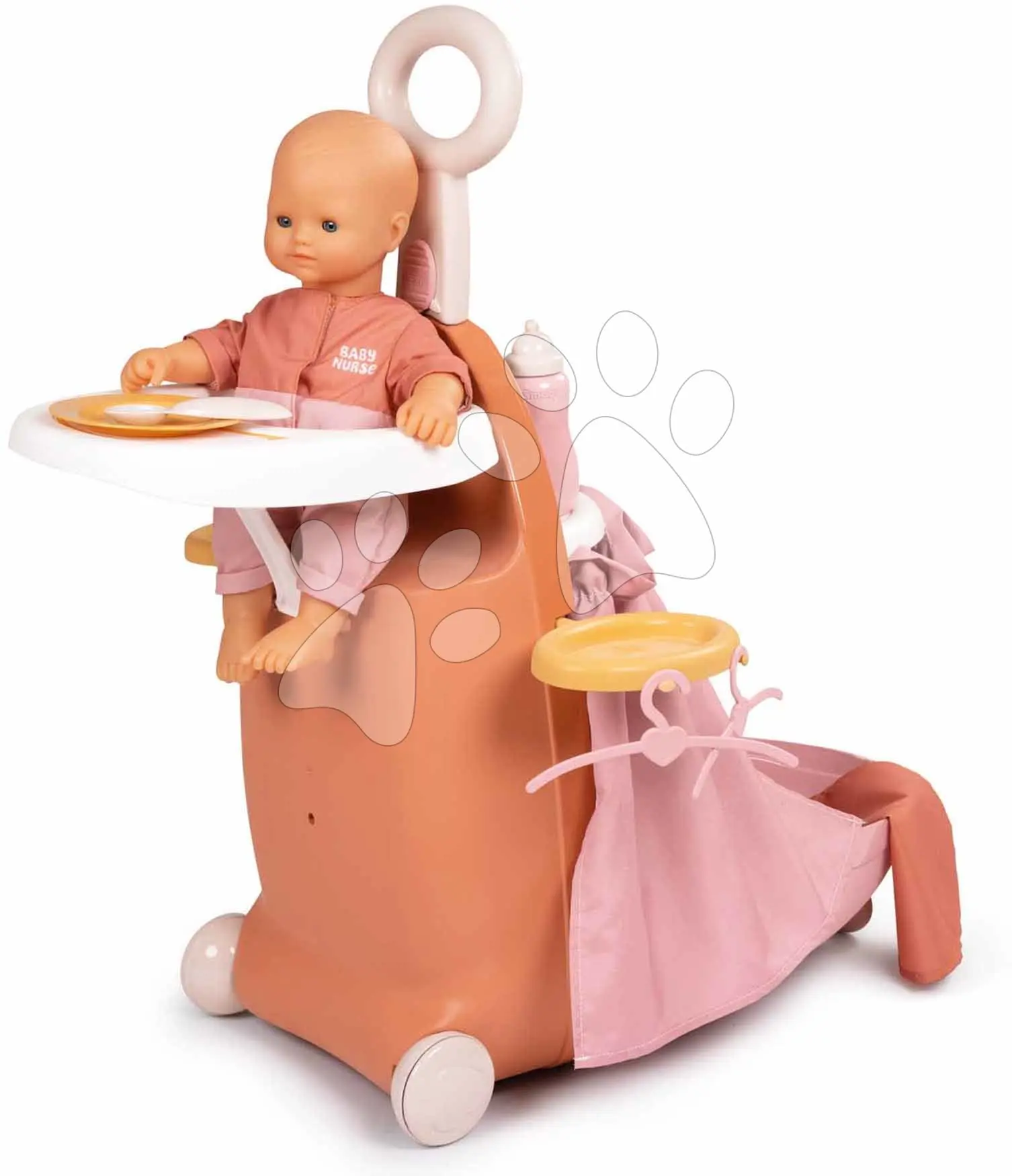 Přebalovací kufřík s postýlkou na kolečkách 3v1 Nursery Soft Baby Nurse Smoby s jídelní židlí 6 doplňků od 18 měsíců