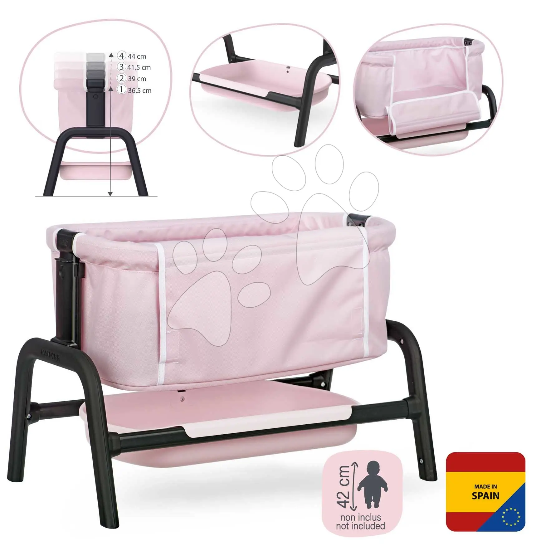 Postýlka s úložným prostorem Co Sleeping Bed Sandy Maxi Cosi&Quinny Smoby pro panenku 38 cm 4 výškové úrovně