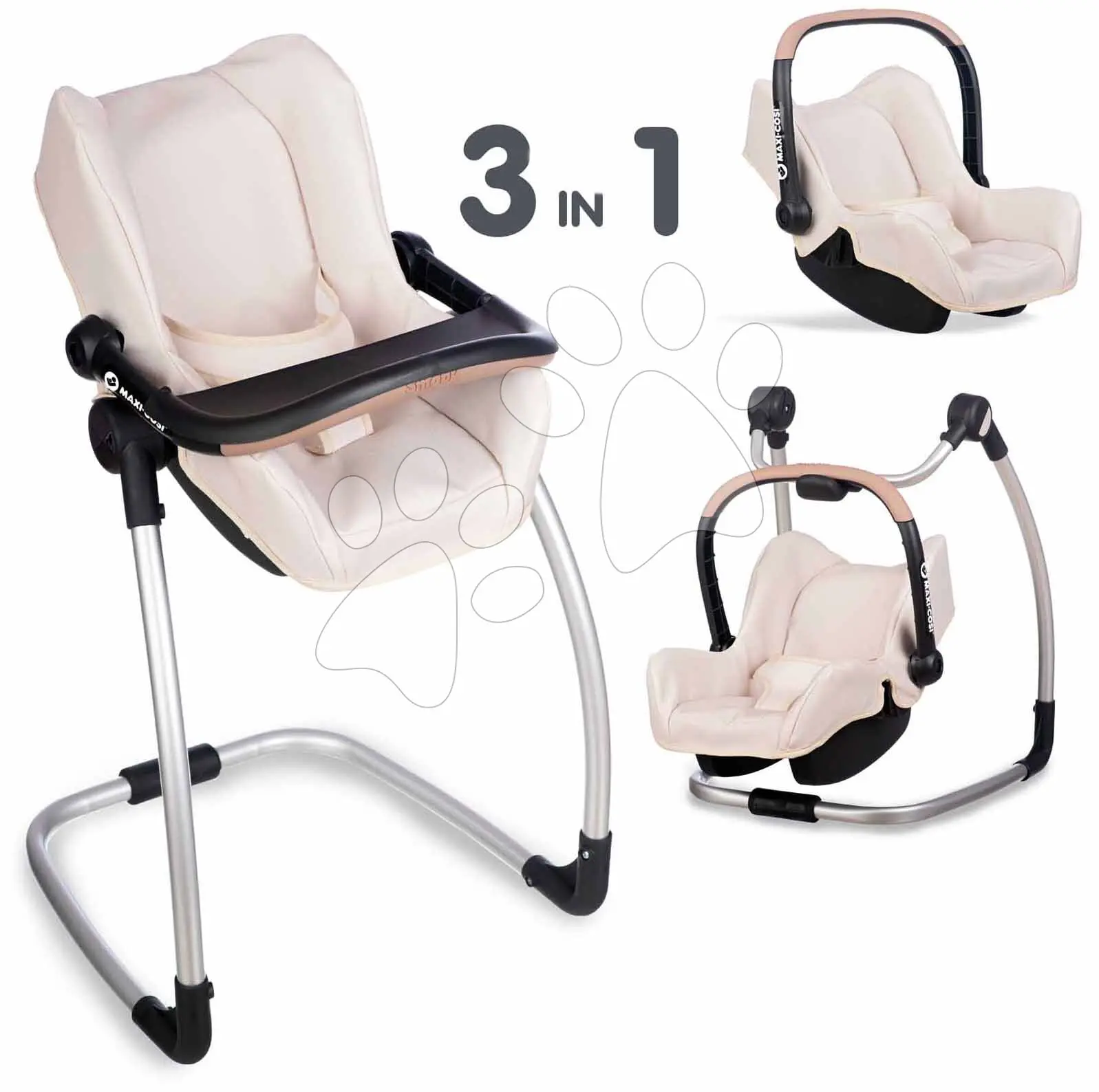 Smoby Maxi-Cosi 3v1 Autosedačka a židlička pro panenky béžová