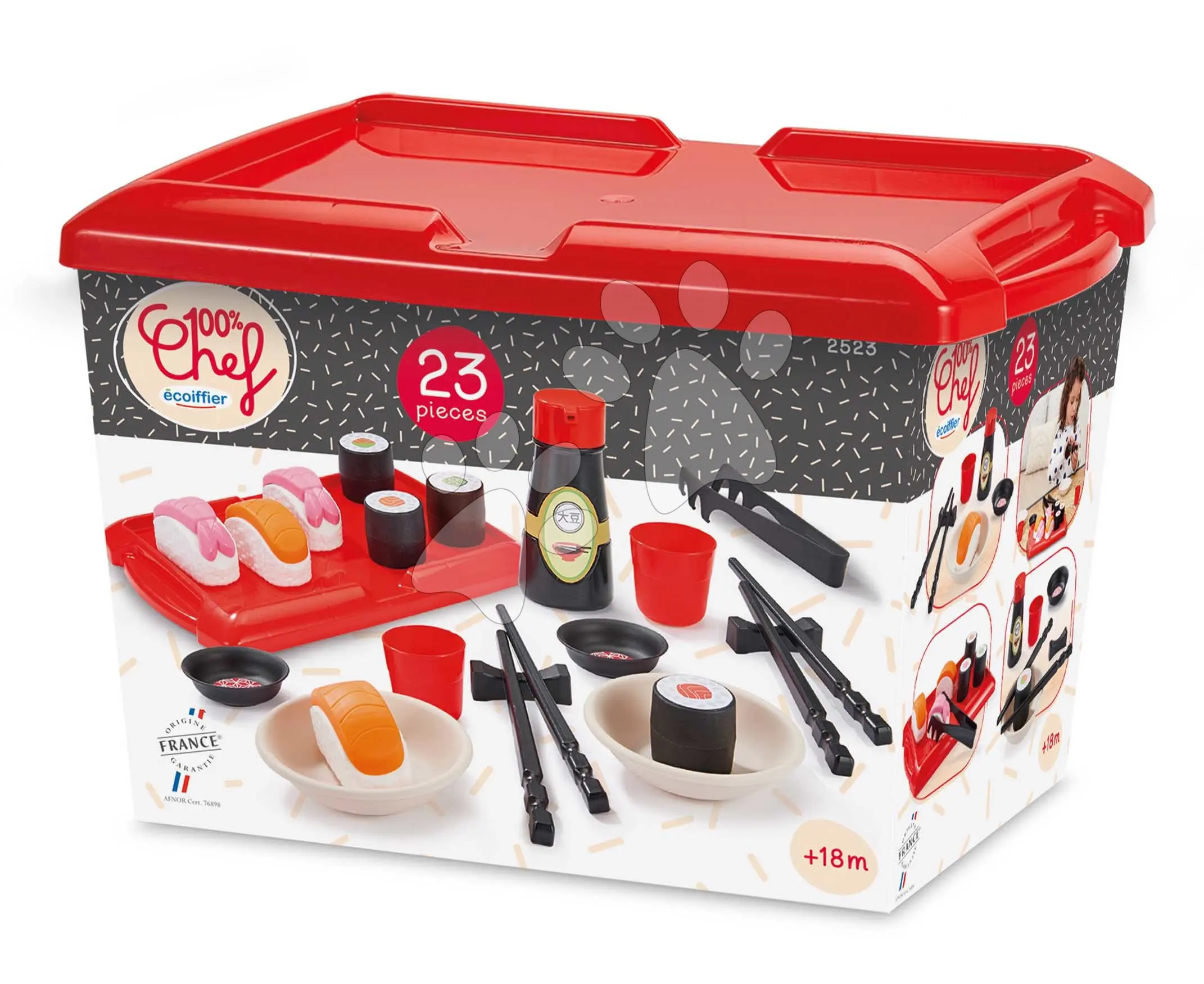 Potraviny do kuchyňky Sushi 100% Chef Écoiffier 23 doplňků v dóze od 18 měsíců
