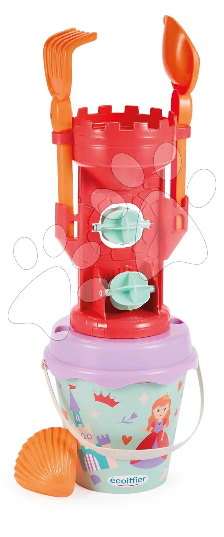 Kbelík set s dvojitým mlýnem Princezny Garnished Mill Bucket Écoiffier 6 dílů výška 17 cm od 18 měsíců