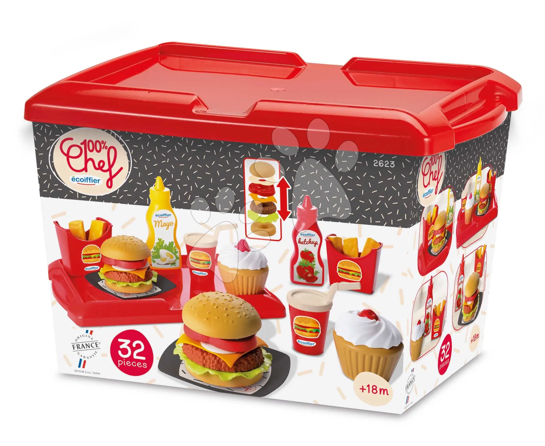 Écoiffier dětský set s hamburgery 100% Chef 2623 červený
