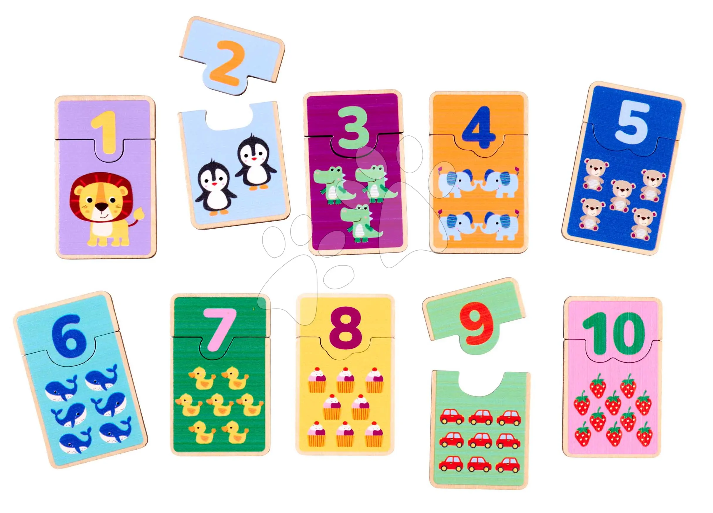 Dřevěné puzzle s čísly Games Numbers Account Eichhorn 20 dílků s obrázky zvířátek a objektů od 24 měsíců