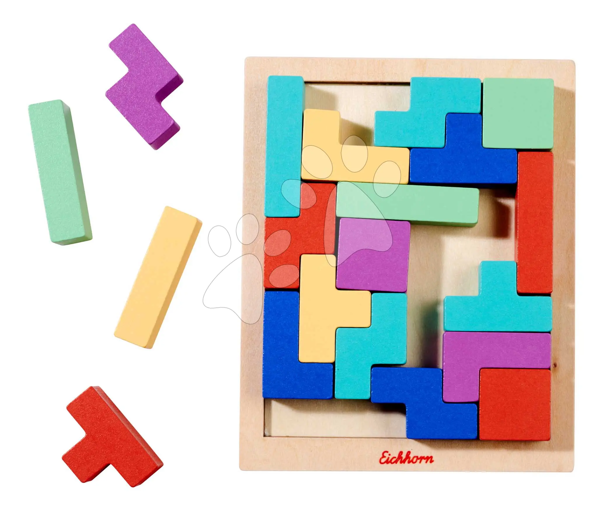 Dřevěná hra Tetris Games Shape Eichhorn 20 barevných kostek s podložkou