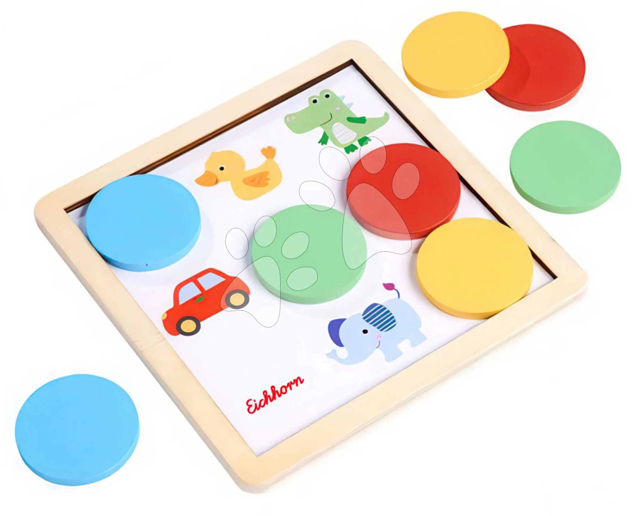 Dřevěná didaktická hra Barvy Color Matching Game Eichhorn 5 obrázkových karet s 8 barevnými žetony