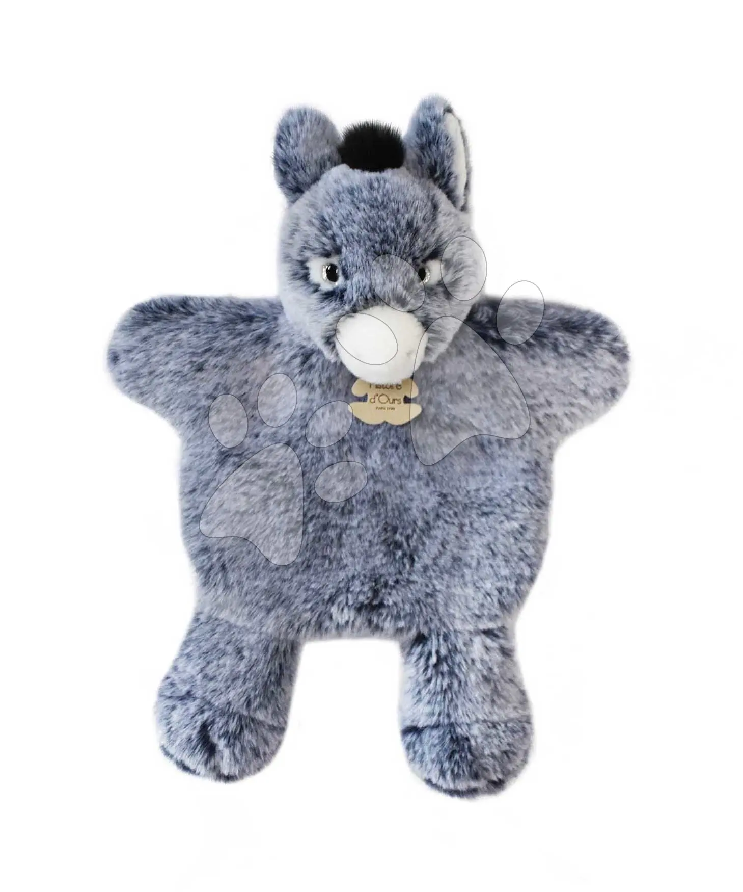 Plyšový oslík na loutkové divadlo Donkey Puppet Sweety Mousse Histoire d’ Ours šedý 25 cm od 0 měsíců