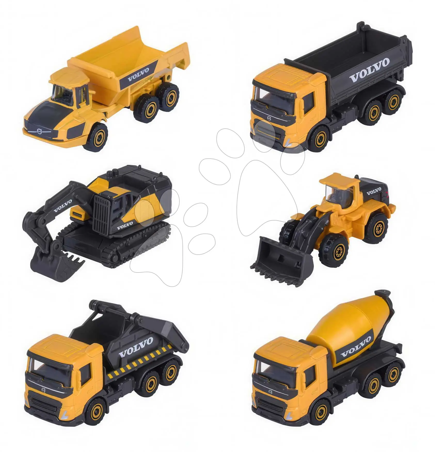 Autíčka stavební Volvo Construction Edition Majorette s pohyblivými částmi 7,5 cm délka 3 druhy 2 varianty