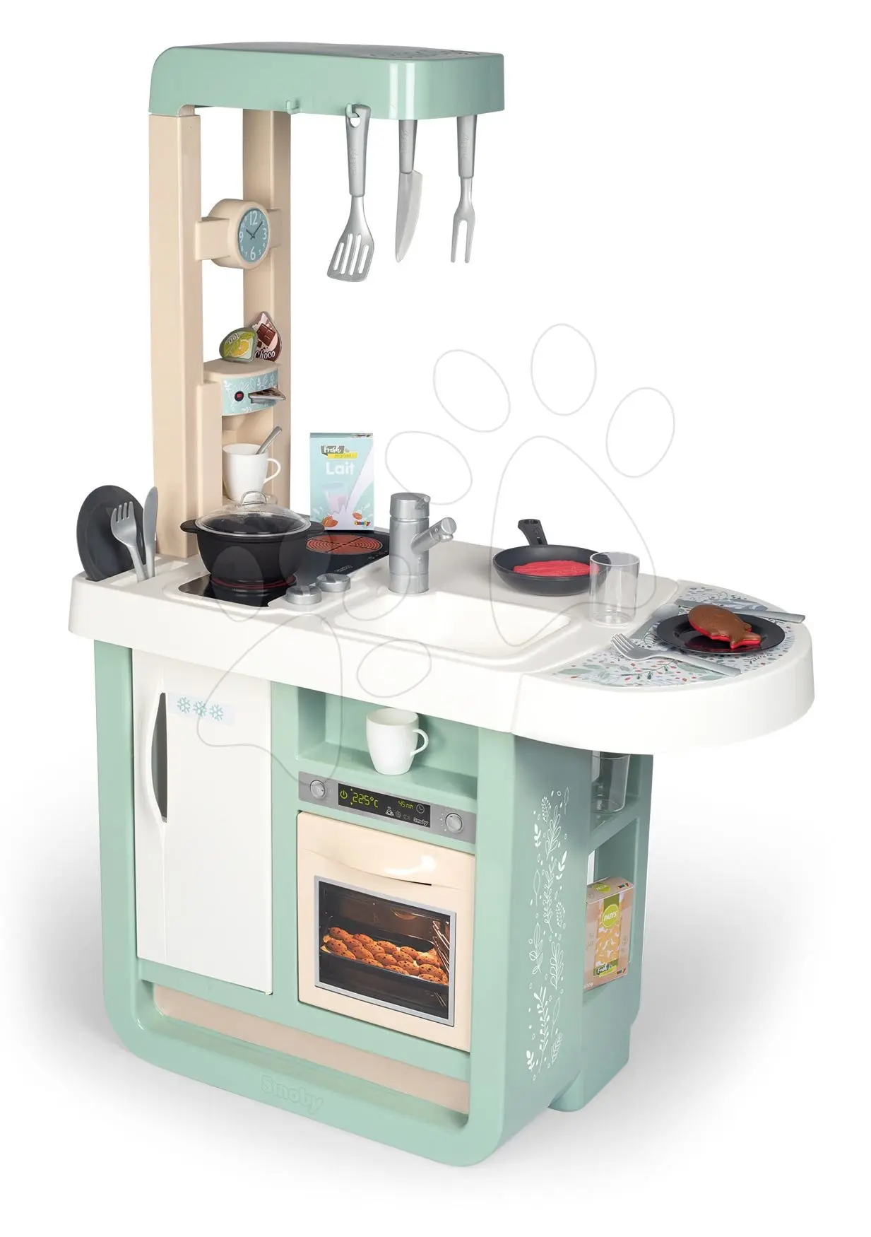 Kuchyňka se zvuky Cherry Kitchen Green Smoby s jídelním stolem, troubou a chladničkou se 25 doplňky