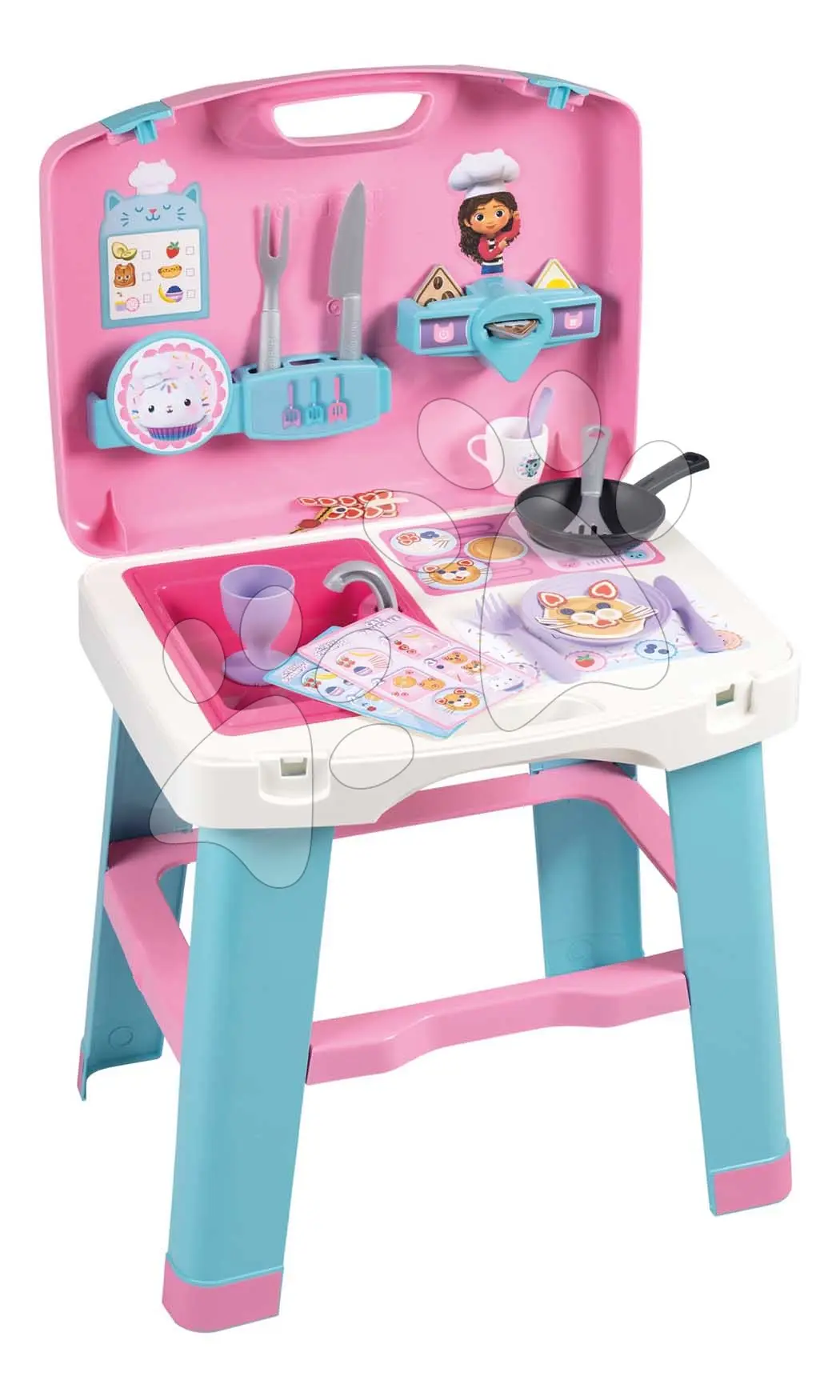 Kuchyňka v kufříku Gabby Kitchen Smoby přenosná se 16 doplňky a kartičky s recepty
