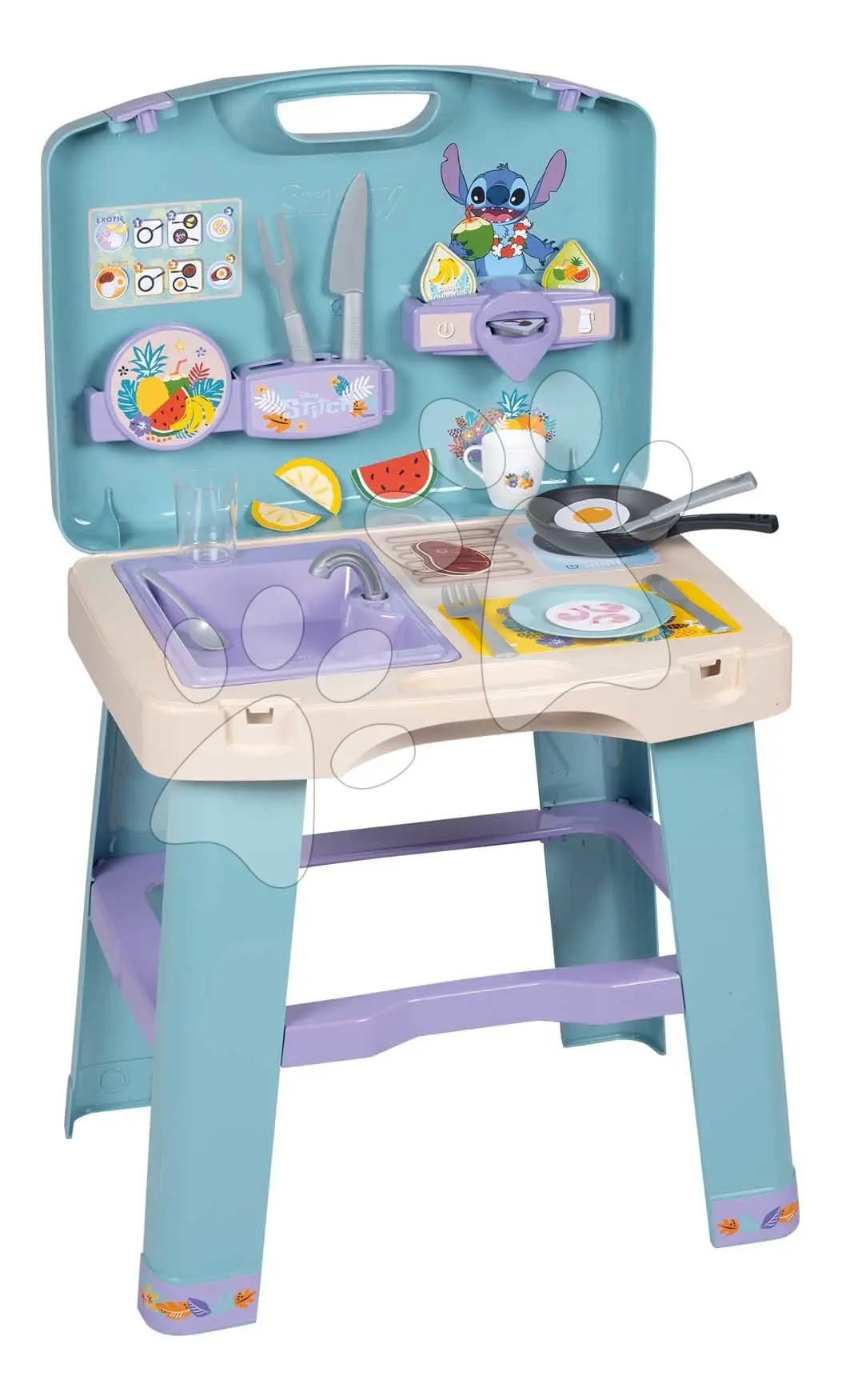 Kuchyňka v kufříku Stitch Kitchen Smoby přenosná s 20 doplňky a kuchyňským nářadím