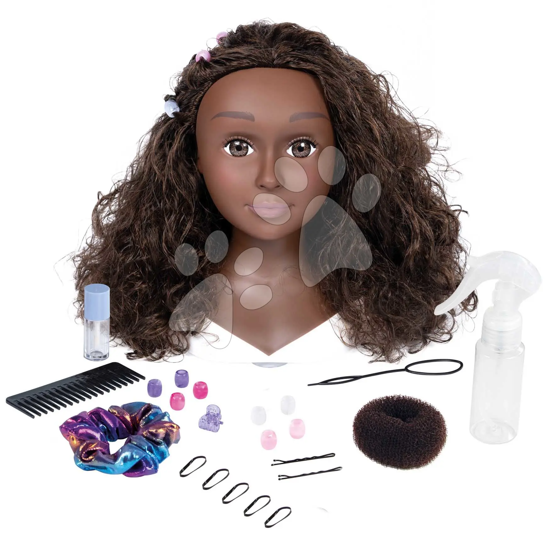 Česací hlava pro kadeřnici s hnědými vlasy My Beauty Styling Head Smoby vytváření účesů s 23 doplňky