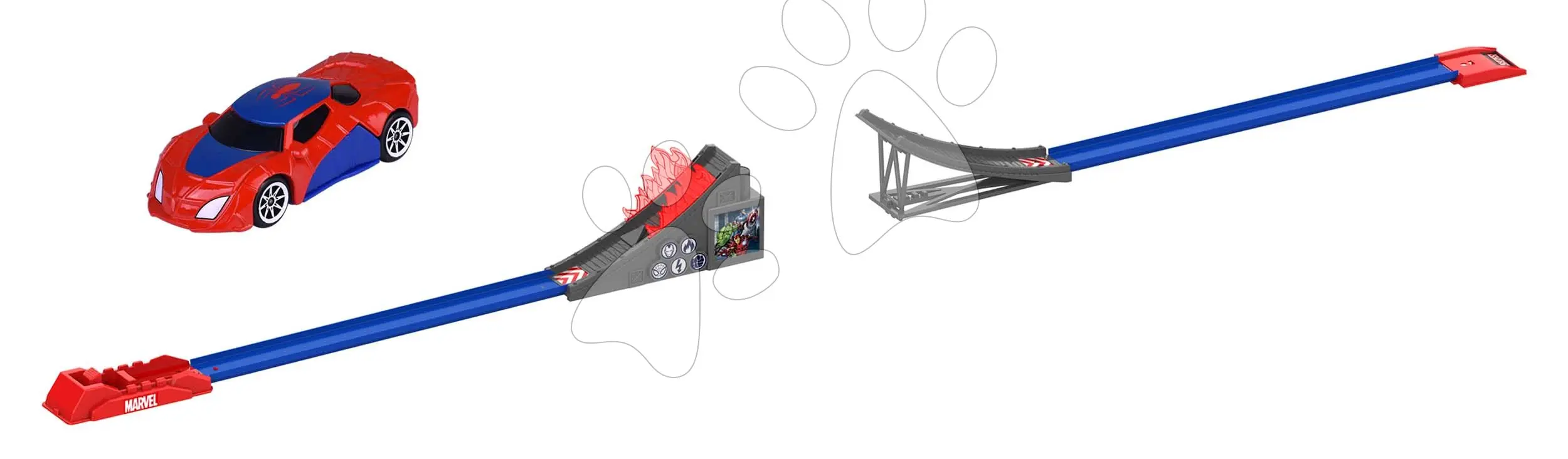 Skákací most Bridge Jumper Marvel Majorette délka 150 cm s kovovým autíčkem Spiderman 1:64