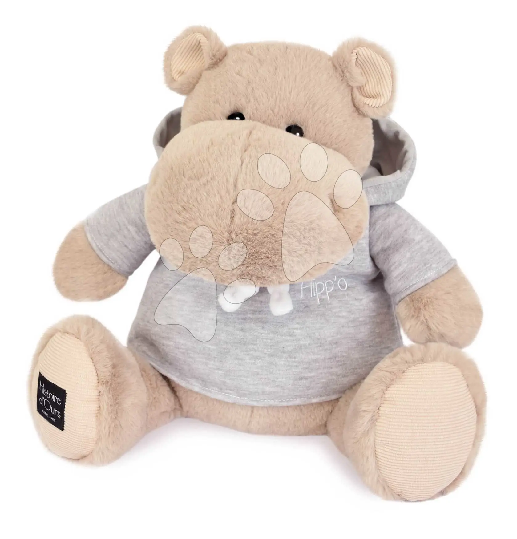 Plyšový hrošík L'Hippo Histoire d’ Ours béžový s šedou mikinou 45 cm od 0 měsíců