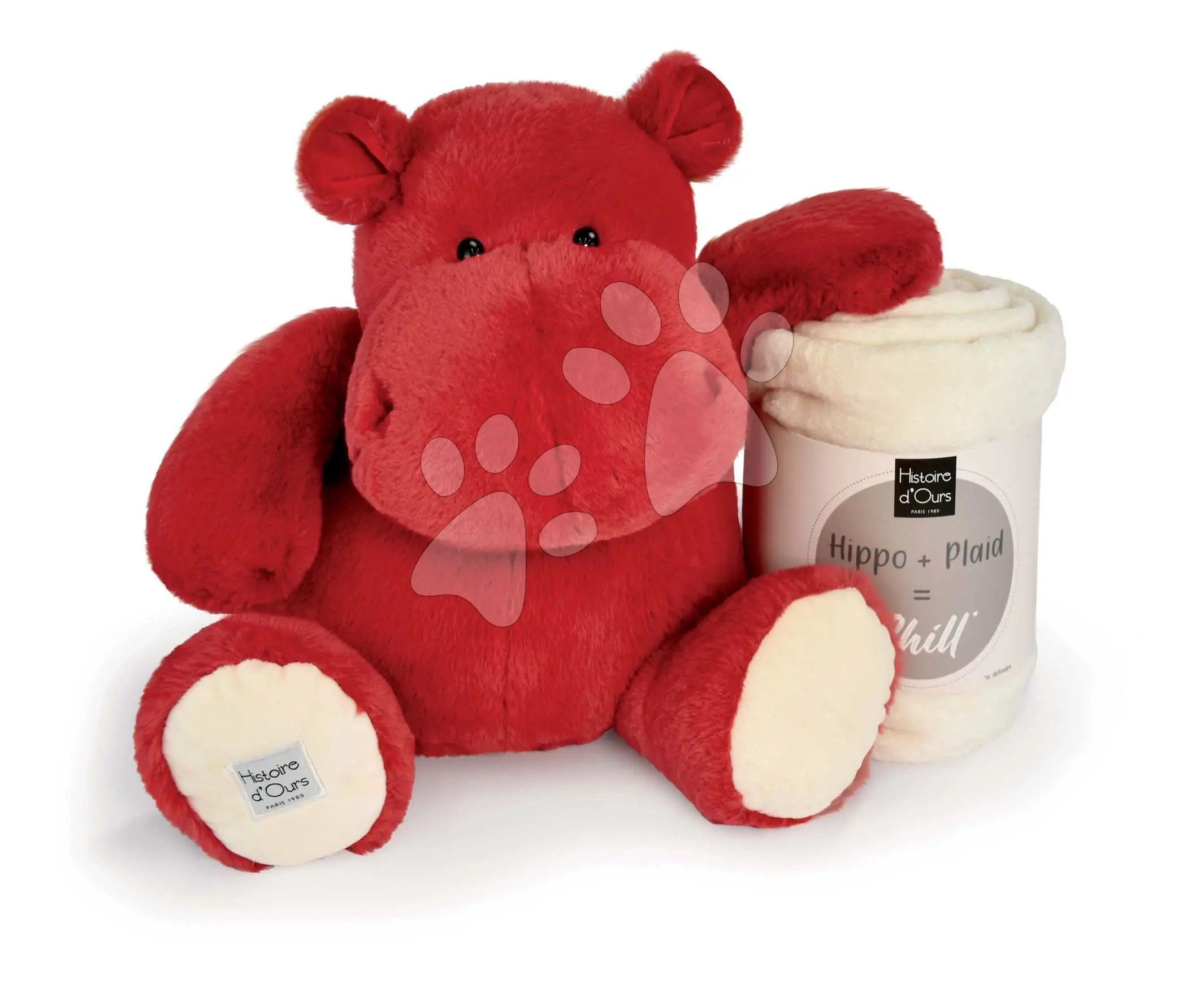 Plyšový hroch s dekou Red Love Hippo Chill Histoire d’ Ours červený 45 cm od 0 měsíců