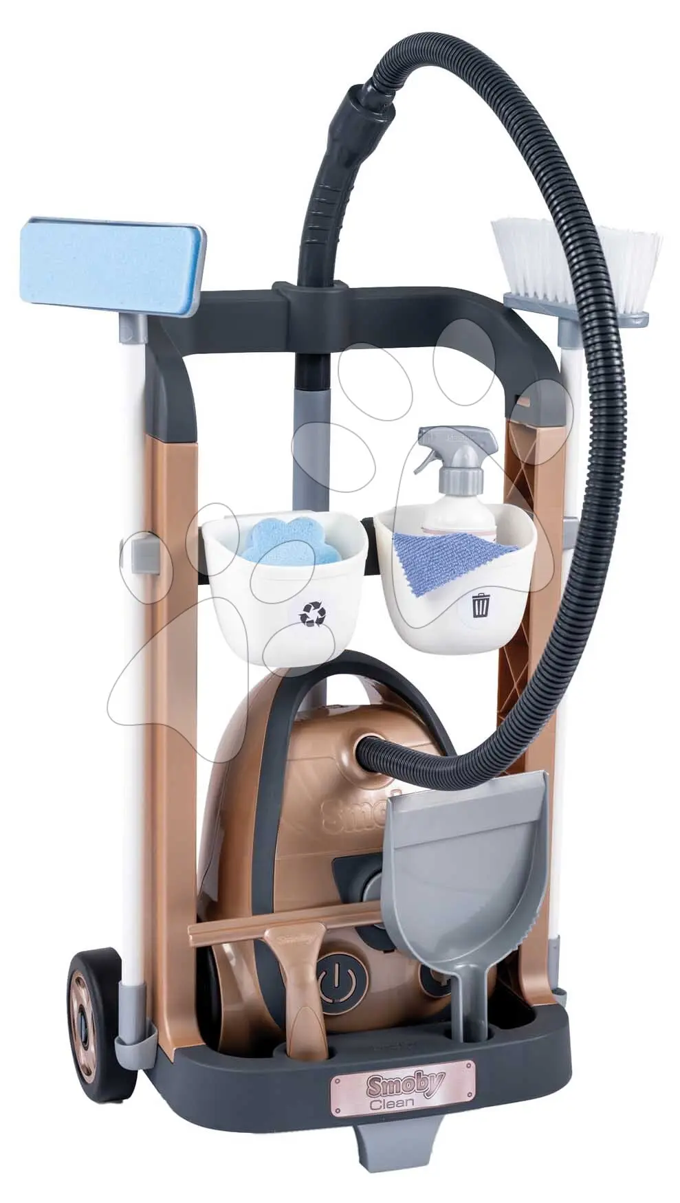 Úklidový vozík s elektronickým vysavačem Rowenta Trolley Vacuum Cleaner Smoby s realistickým zvukem 9 doplňků
