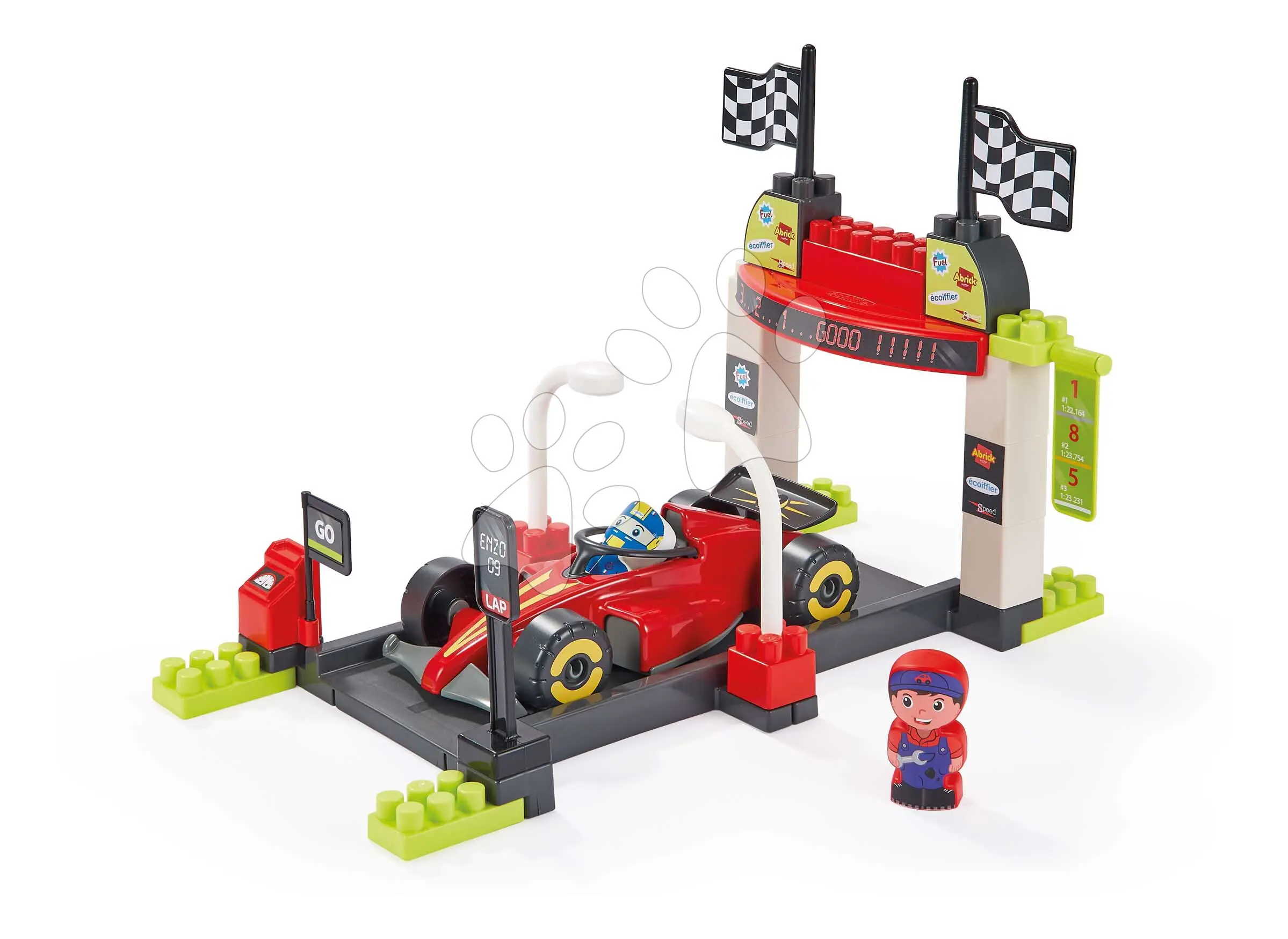 Stavebnice s formulí v zastávce Pit Stop Formule 1 Abrick Écoiffier s figurkou od 18 měsíců