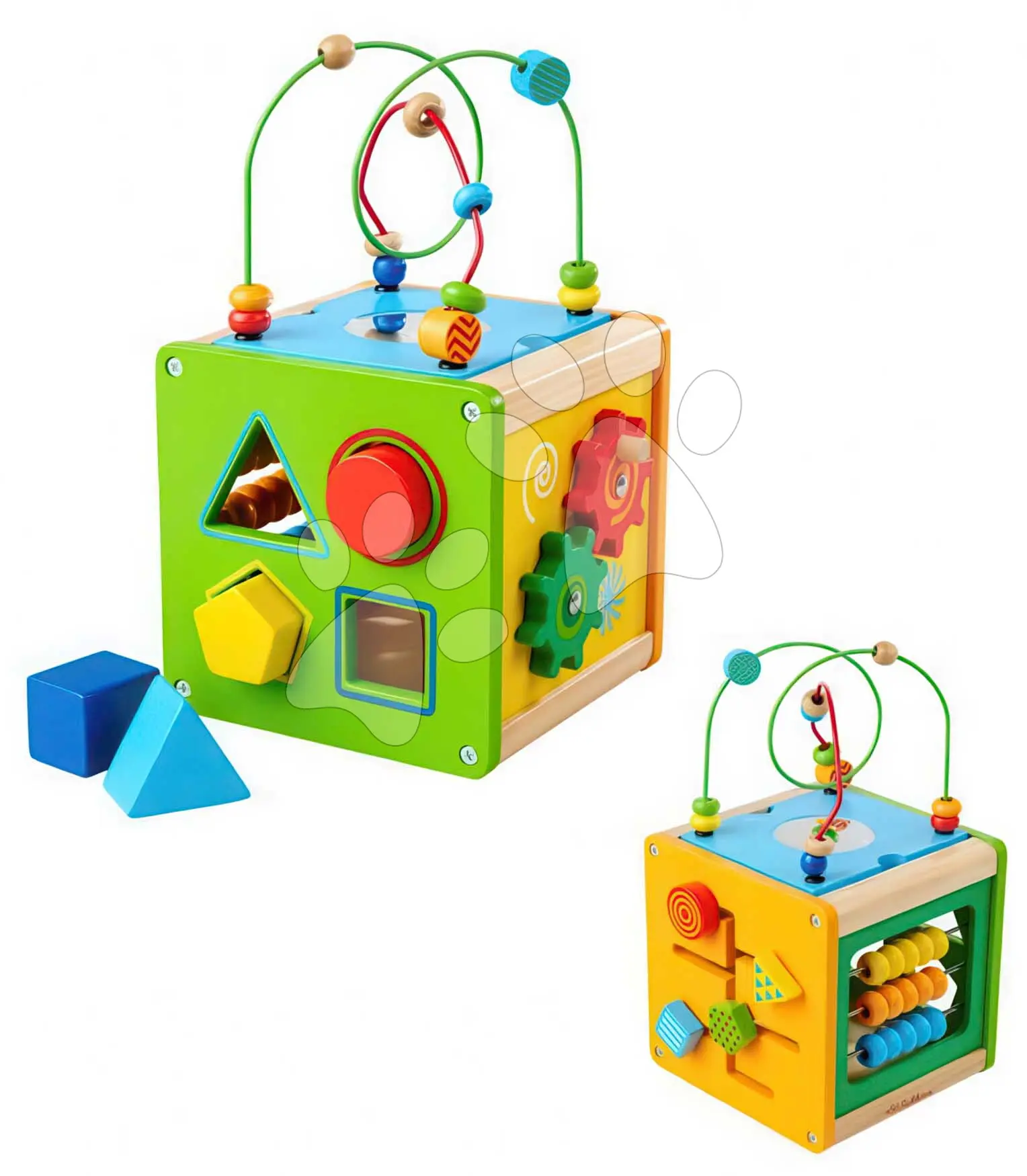 Dřevěná didaktická kostka Play and Learning Cube Eichhorn s vkládacími kostkami a bludištěm s korálky od 12 měsíců