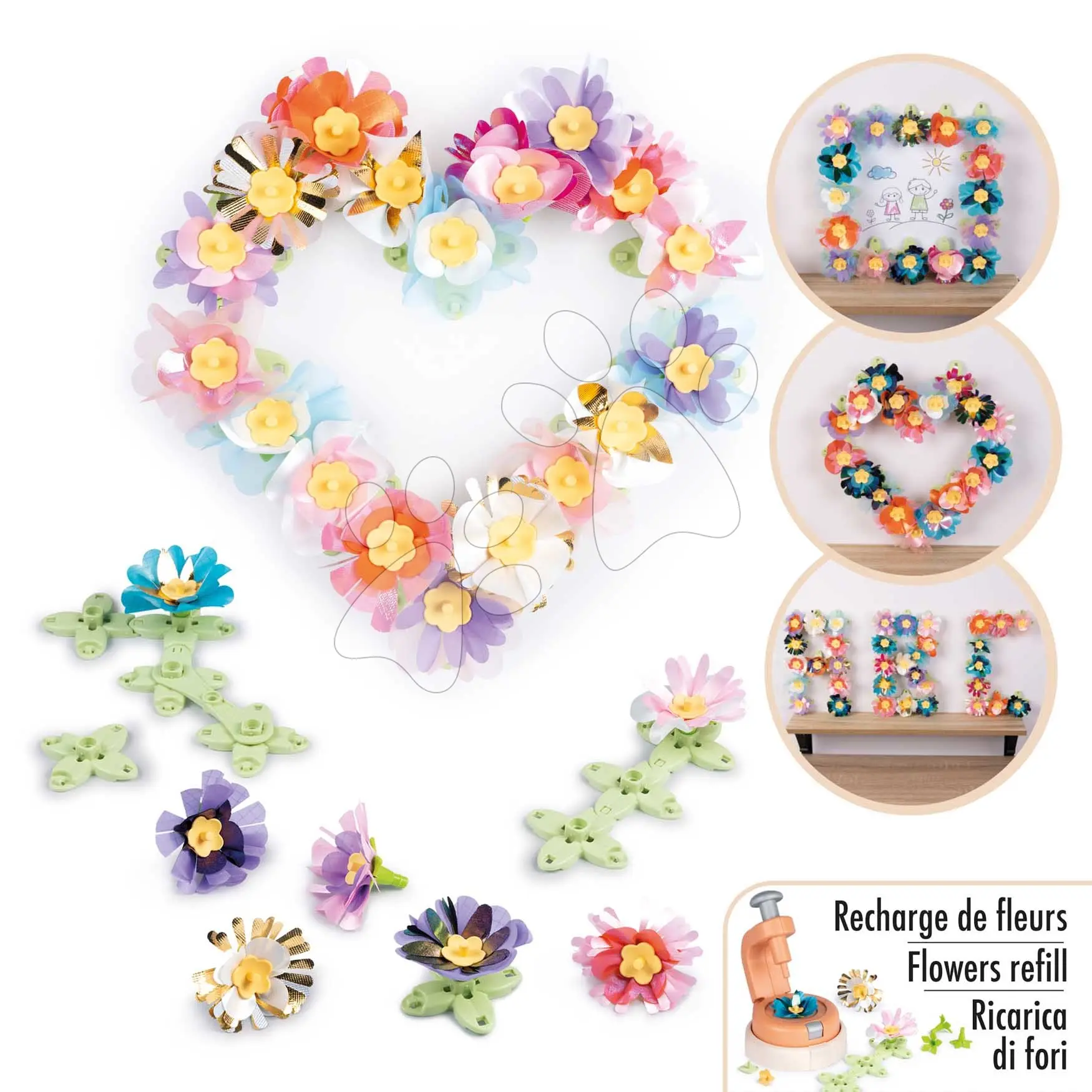 Květinové lupínky jako náhrady k ozdobnému květinářství Crea Deco Flowers Refill Smoby 98 doplňků pro výrobu 16 květin od 5 let