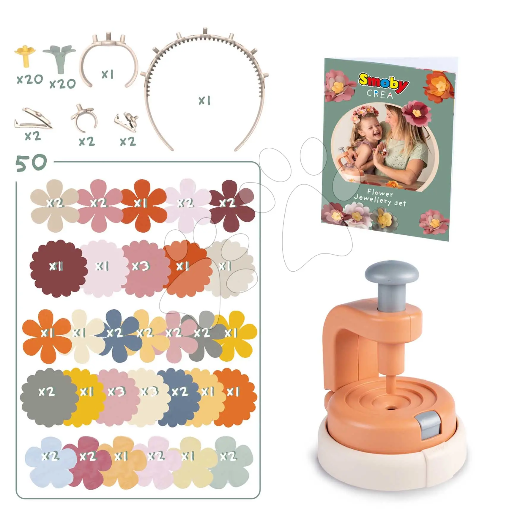 Květinářství s vlastní výrobou květinových šperků Crea Flower Jewelry Set Smoby s textilními lístky a bižuterií 100 doplňků