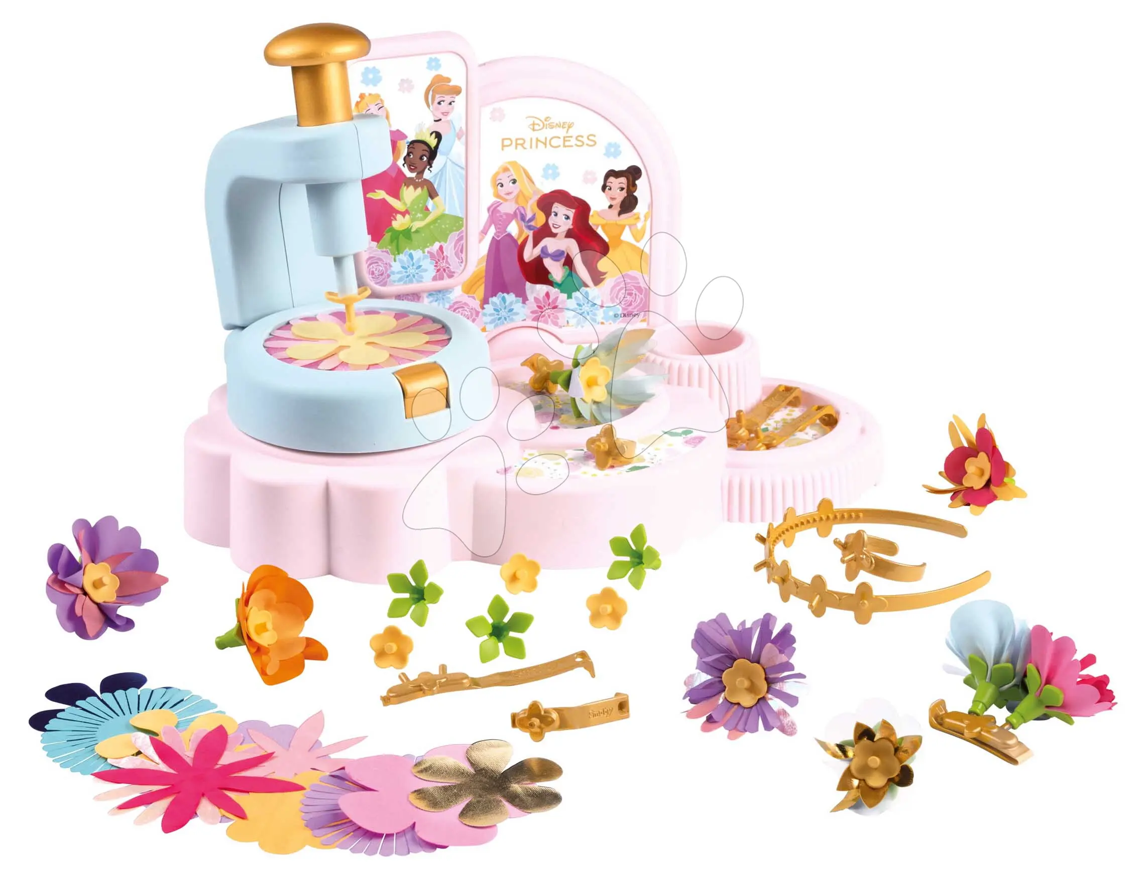 Květinářství s vlastní výrobou květinových šperků Princezny Disney Flower Jewelry Studio Smoby s textilními okvětními lístky a bižuterií 92 doplňků