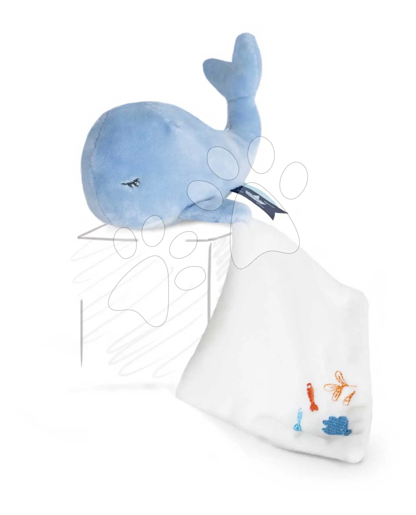 Plyšová velryba k mazlení Whale Blue Doudou et Compagnie v dárkovém balení modrá 15 cm od 0 měsíců