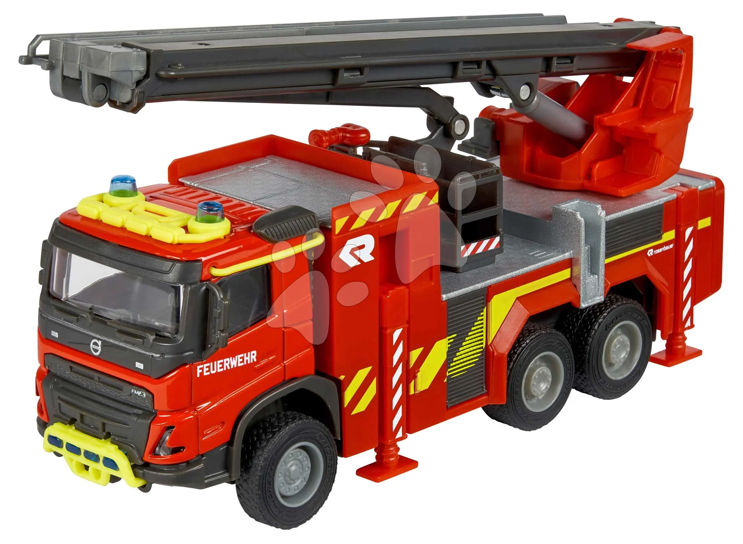 Autíčko hasičské Volvo FMX Truck Fire Engine Majorette s vysouvací plošinou délka 19 cm
