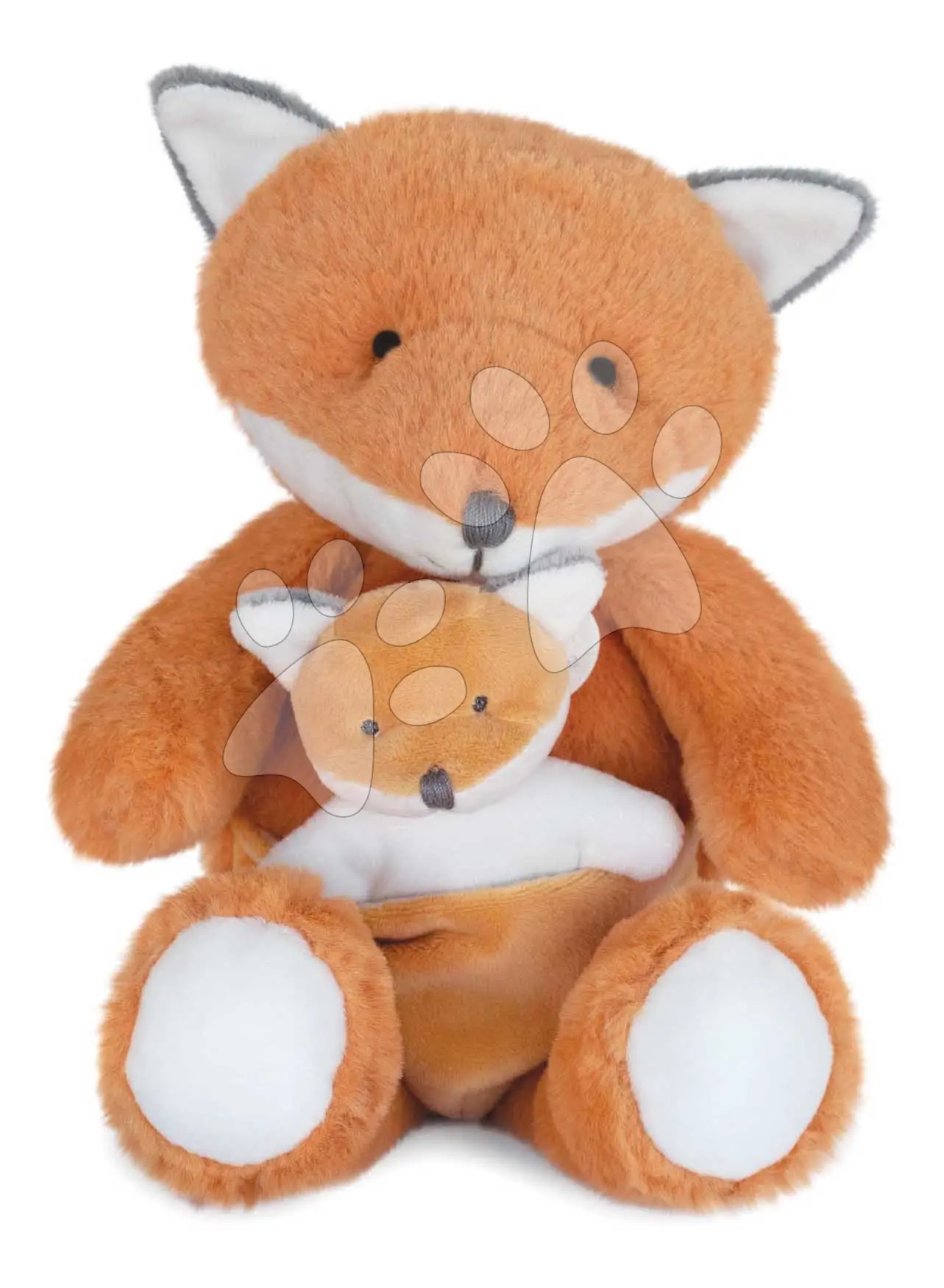 Plyšová liška s mláďátkem Fox Unicef Collection Doudou et Compagnie v dárkovém balení oranžová 25 cm od 0 měsíců