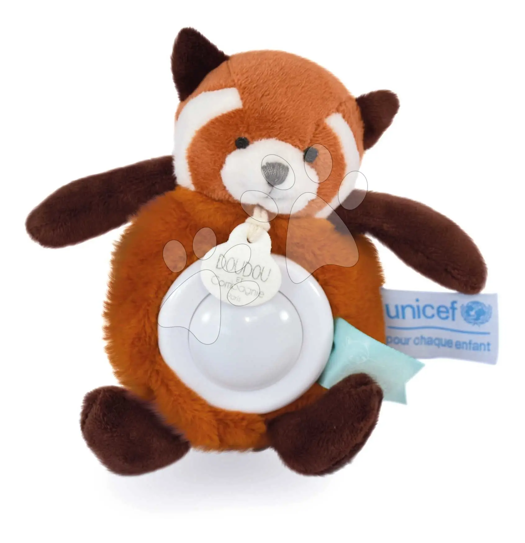 Plyšová panda se světlem Red Panda Nightlight Unicef Collection Doudou et Compagnie v dárkovém balení červená 15 cm od 0 měsíců
