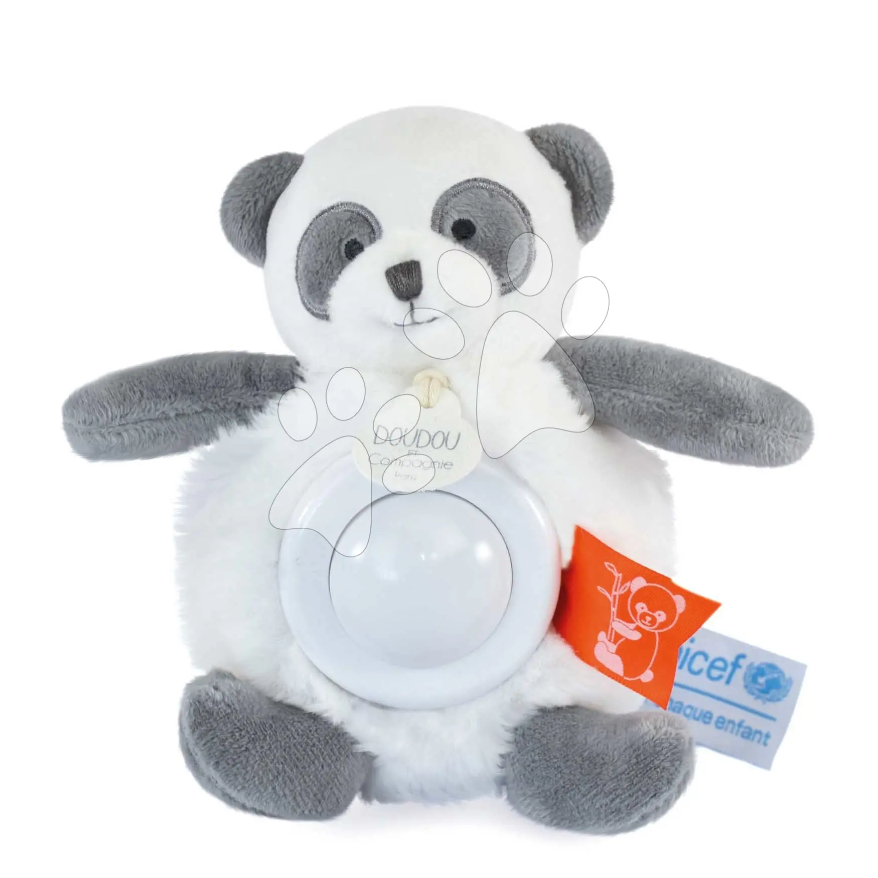 Plyšová panda se světlem Panda Nightlight Unicef Collection Doudou et Compagnie v dárkovém balení bílá 15 cm od 0 měsíců