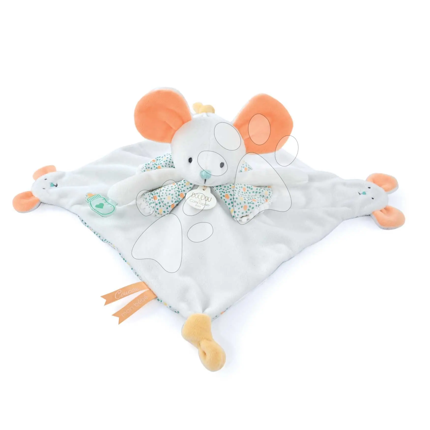 Plyšová myška na mazlení a loutkové divadlo Mouse Finger Puppet Doudou et Compagnie bílá 30 cm od 0 měsíců