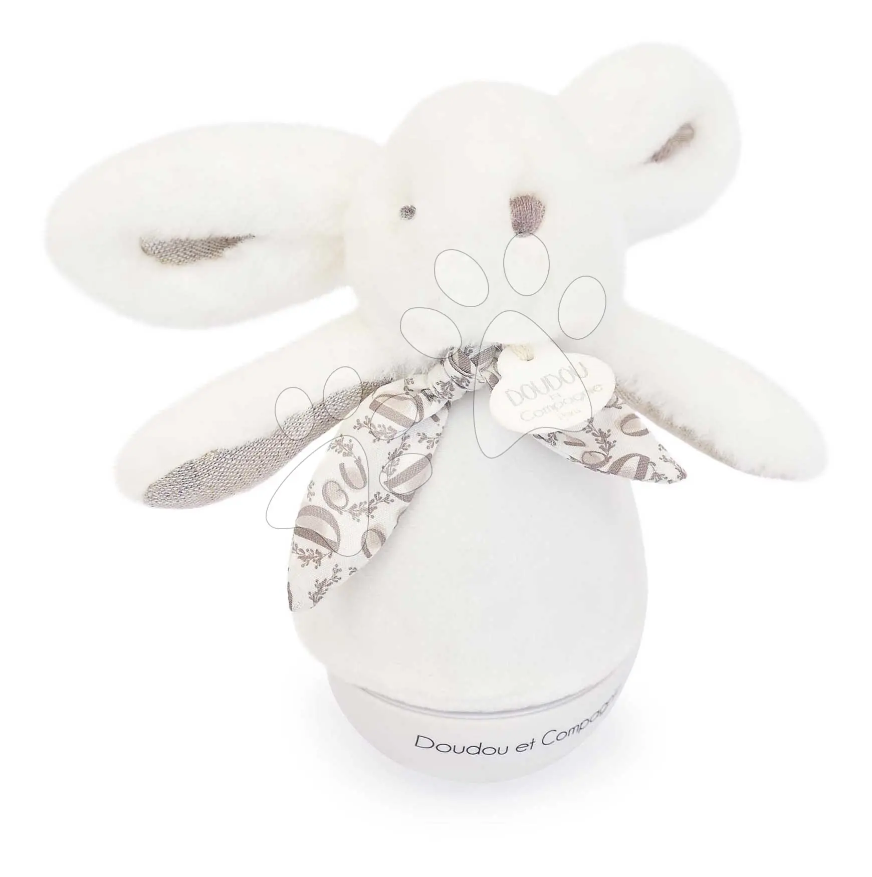 Plyšový zajíček Musical Night Light White Doudou et Compagnie s hudbou bílým šumem a světlem bílý 16 cm od 0 měsíců