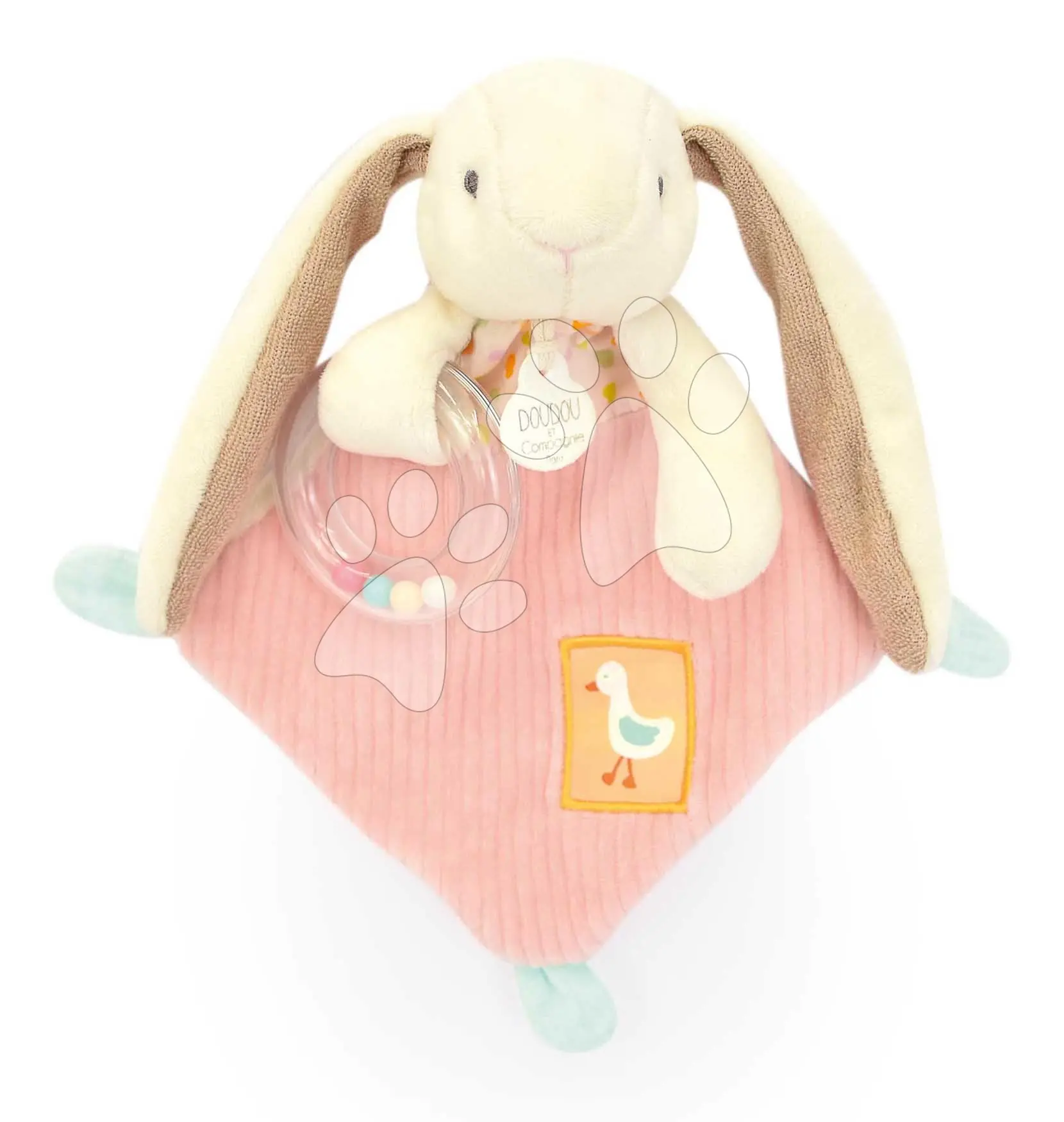 Plyšový zajíček na mazlení s chrastítkem Lapin Ciboulette Doudou et Compagnie v dárkovém balení 21 cm od 0 měsíců