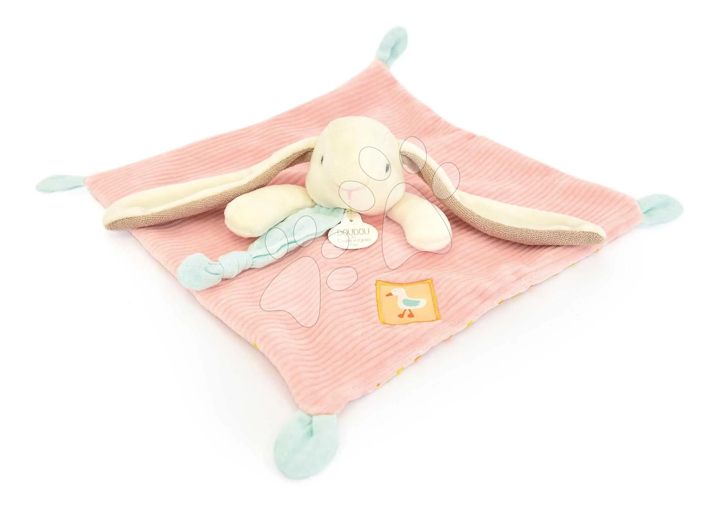 Plyšový zajíček k mazlení Lapin Ciboulette Flat Comforter Doudou et Compagnie v dárkovém balení 27 cm od 0 měsíců
