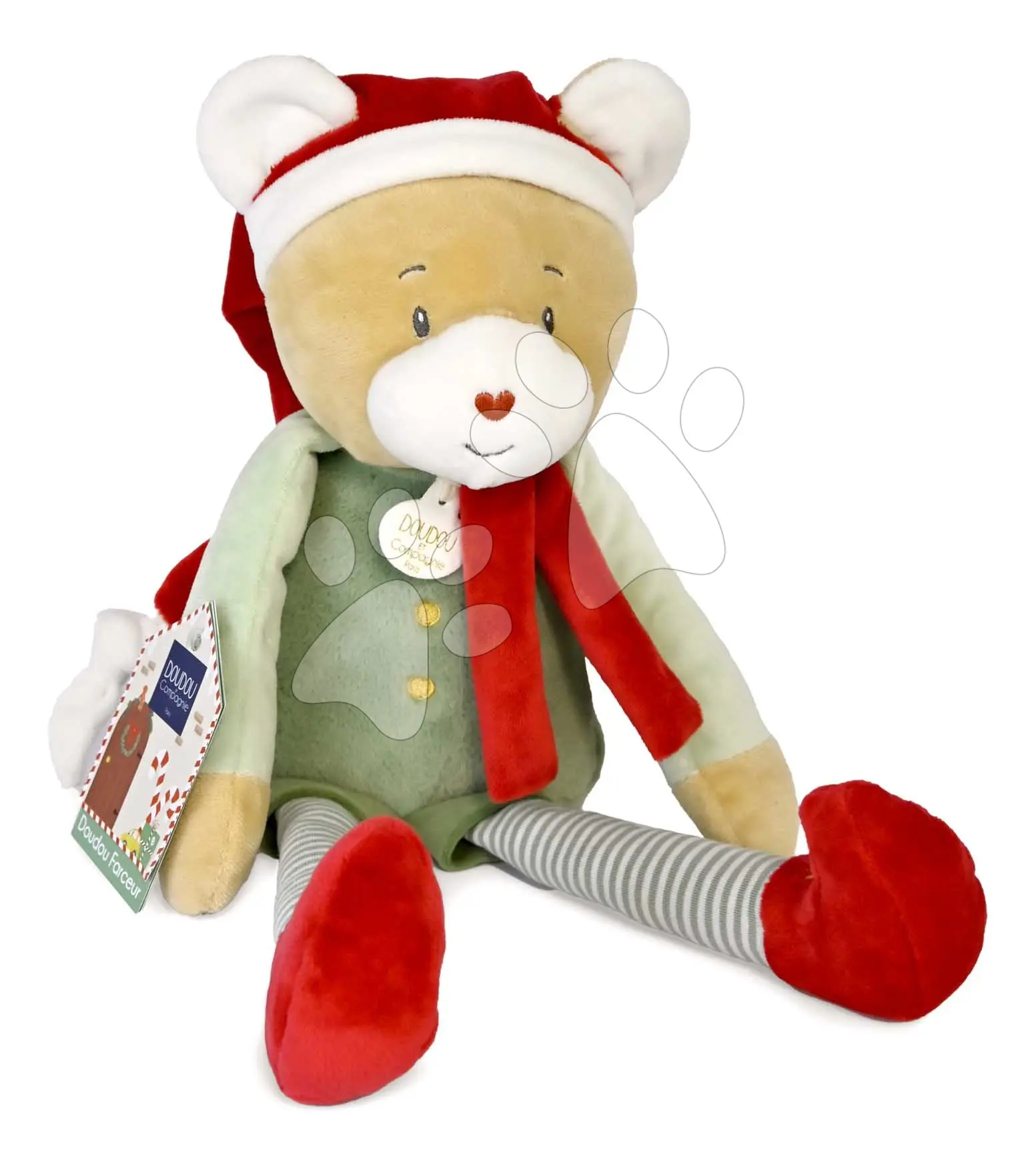 Plyšový elf medvídek Party Favor Doudou Farceur Doudou et Compagnie s vánočním motivem 40 cm od 0 měsíců