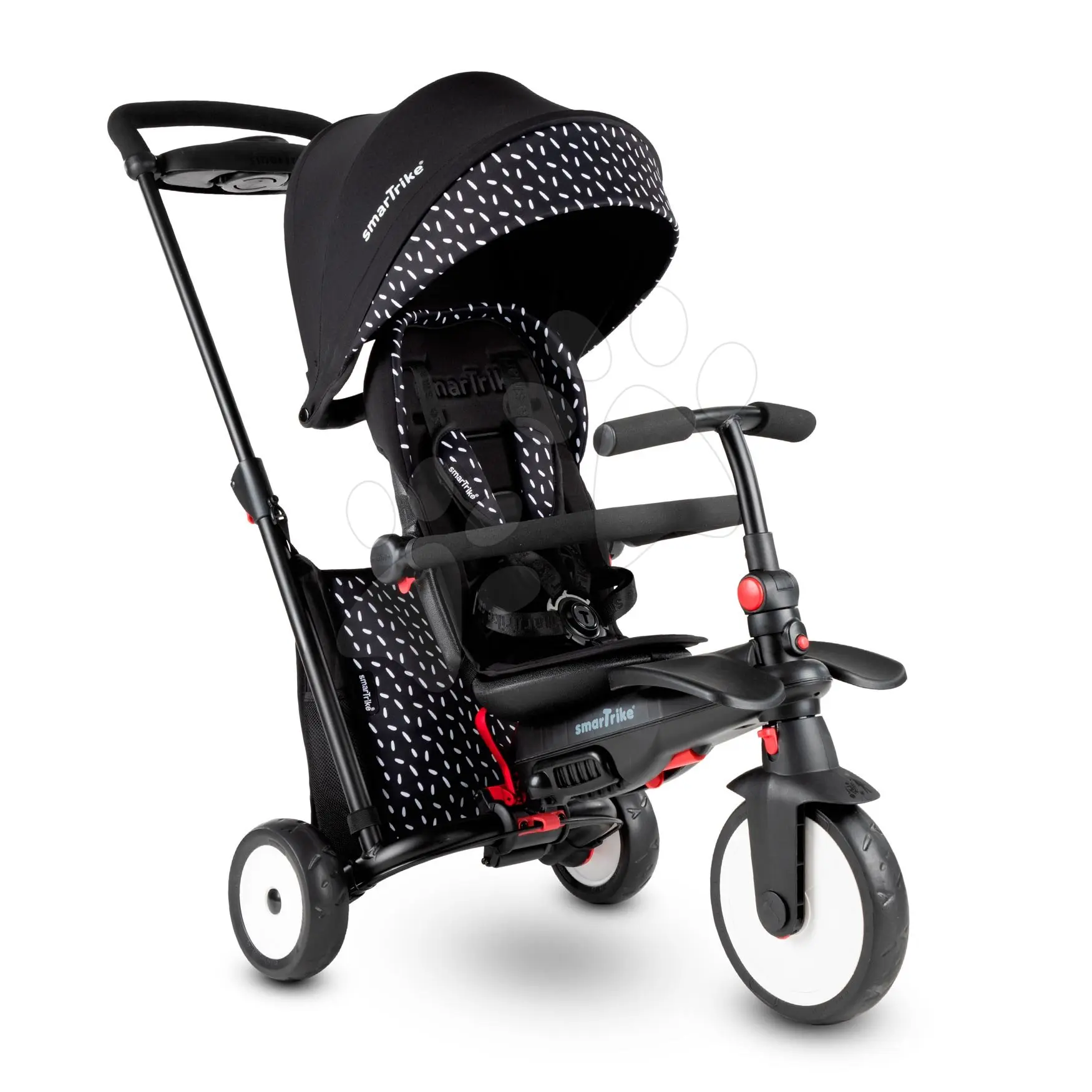 Tříkolka a kočárek skládací STR5 Black&White 7v1 smarTrike se sklopným sedadlem TouchSteering s EVA koly od 9 měsíců