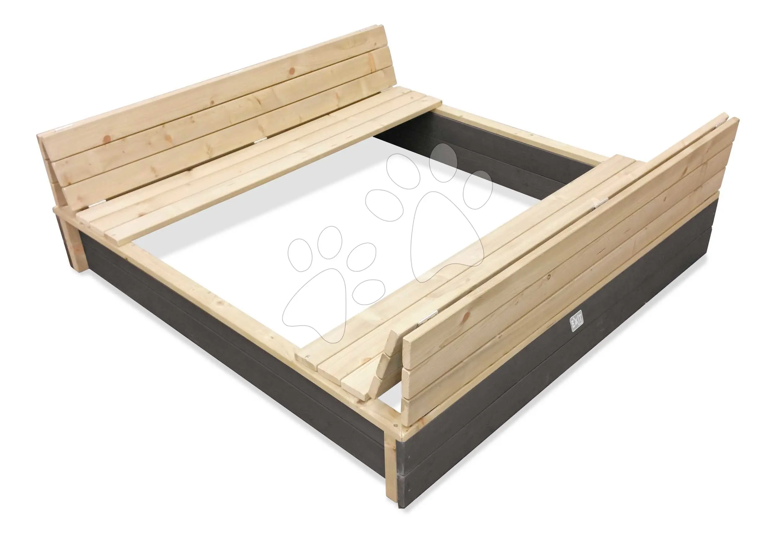 Pískoviště s lavicemi Aksent Wooden Sandpit Exit Toys cypřišové s krytem objem 440 kg 136*132 cm od 3 let