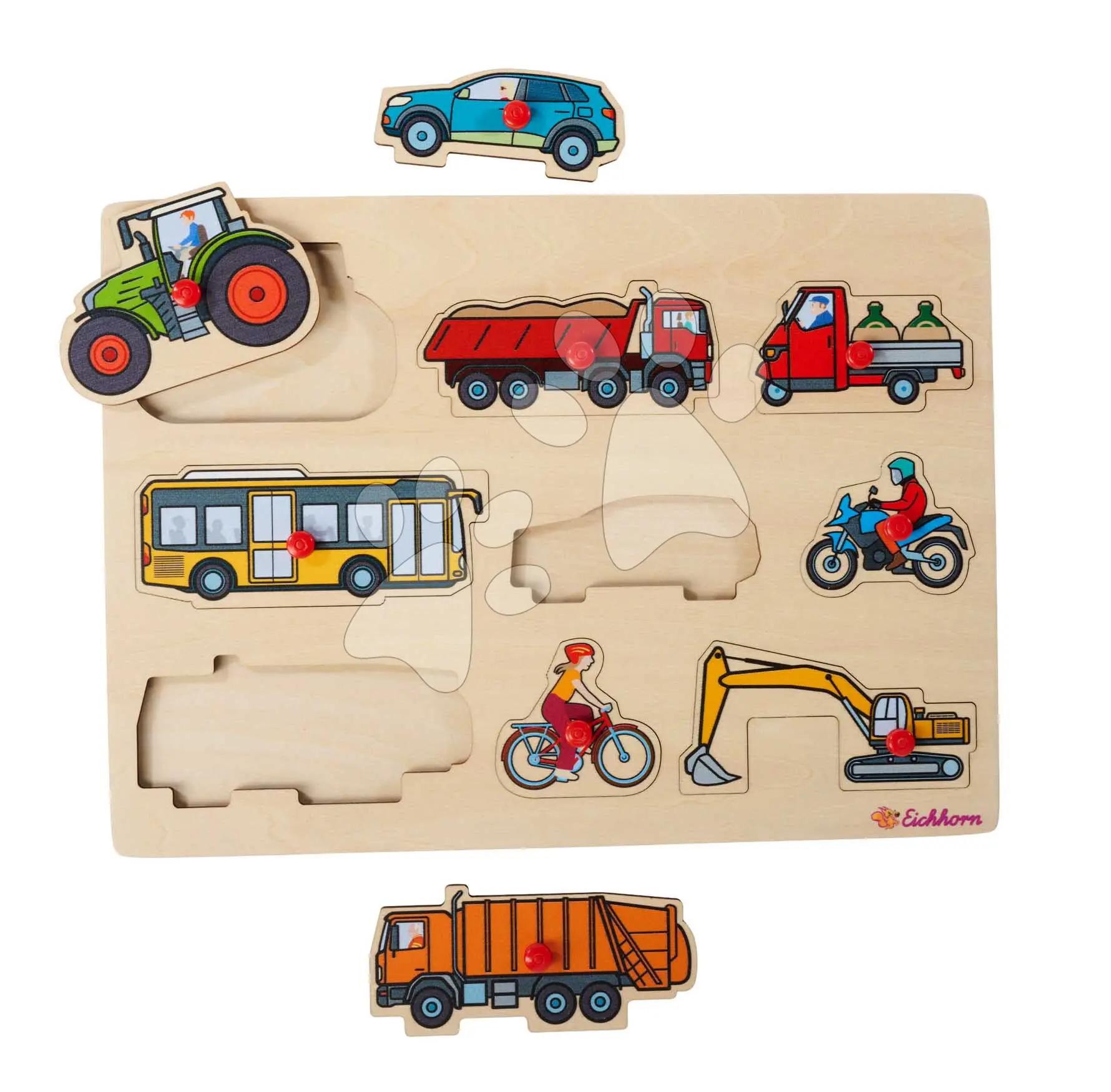 Dřevěné vkládací puzzle Vozidla Vehicles Eichhorn 9 dílků se základnou od 12 měsíců