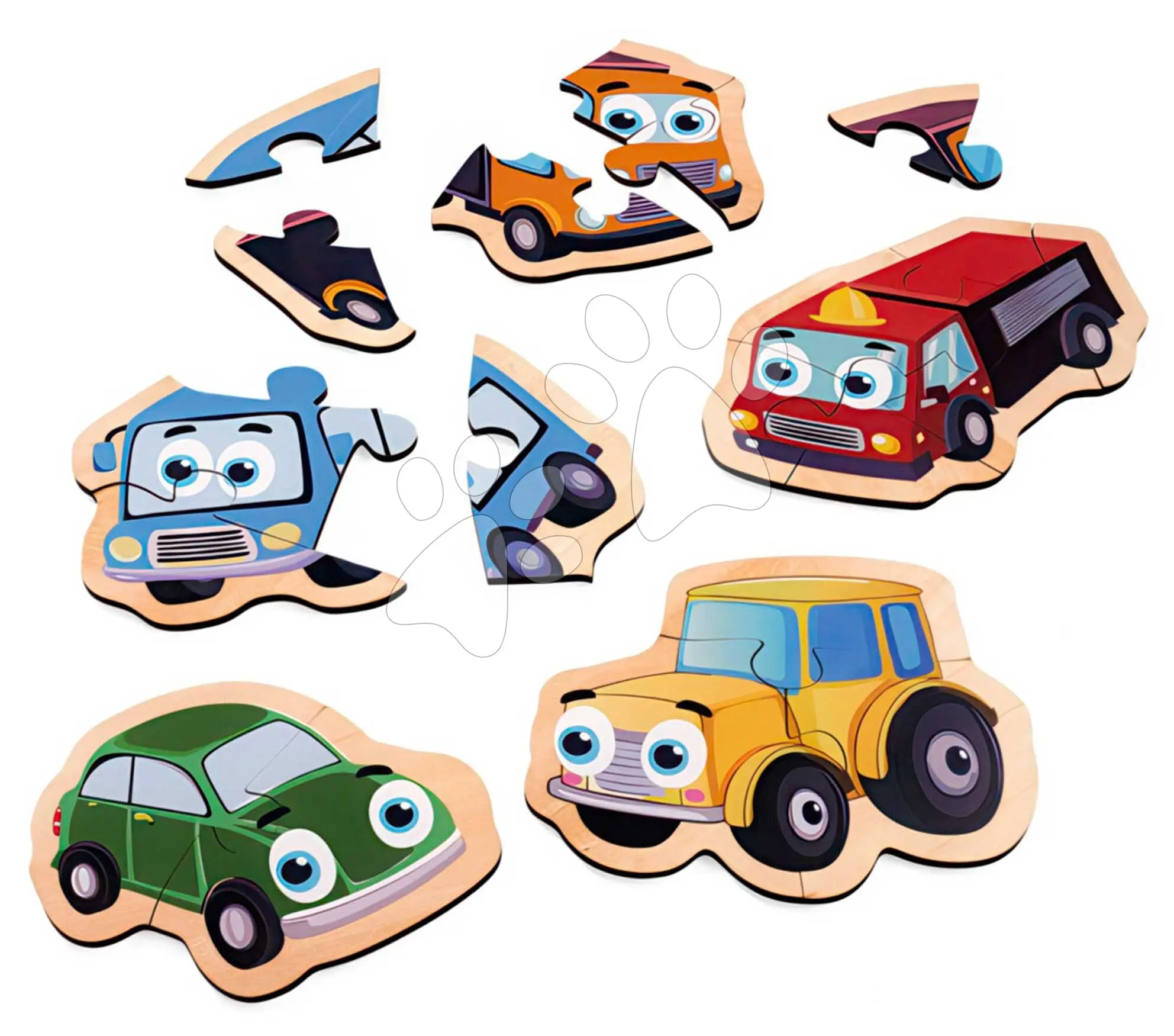 Dřevěné puzzle autíčka Puzzle Vehicles Eichhorn 5 modelů se 2–6 dílky od 24 měsíců