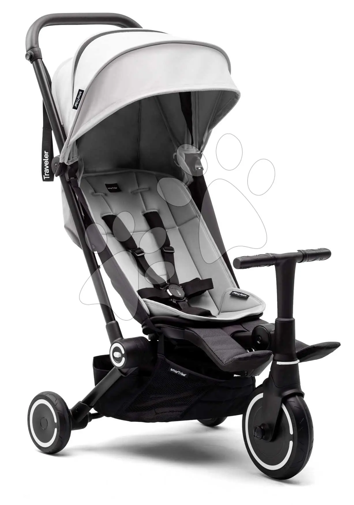 Tříkolka a kočárek cestovní Traveler Off White 4v1 smarTrike se sedadlem s polohováním až do 160° a sluneční clonou rozšiřitelná od 6 měsíců