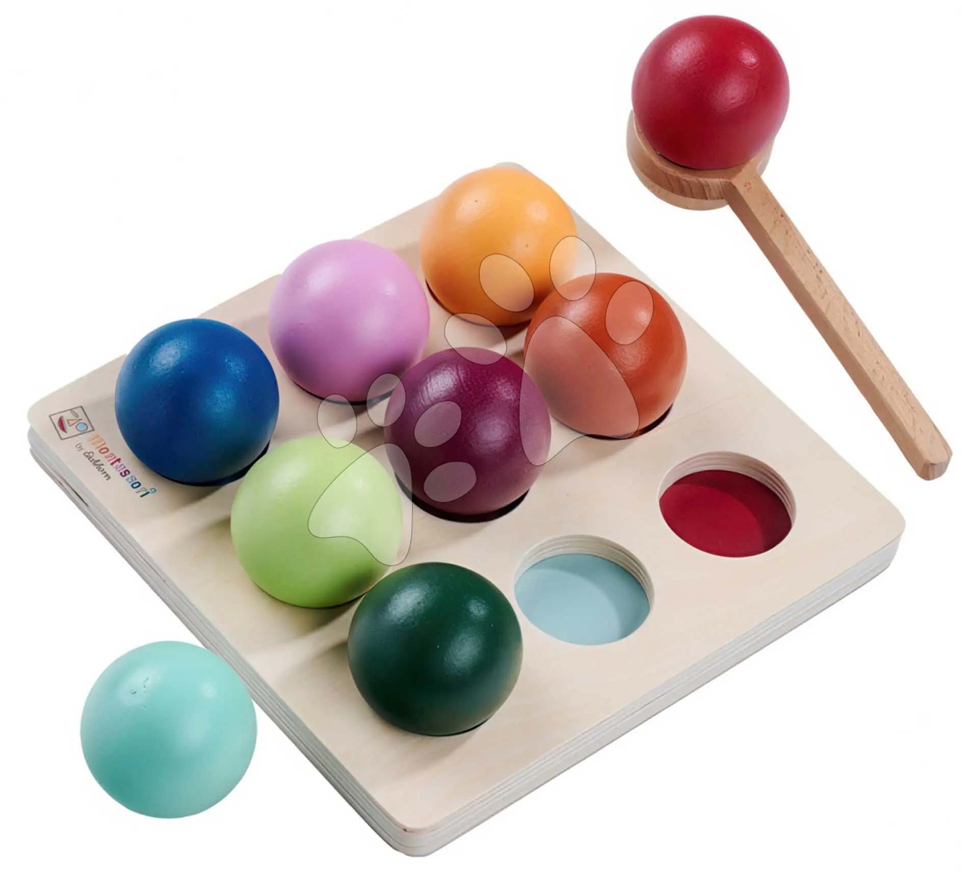 Dřevěná hra na třídění kuliček Montessori Sorting Balls Eichhorn 9 kuliček se lžičkou a základnou od 24 měsíců