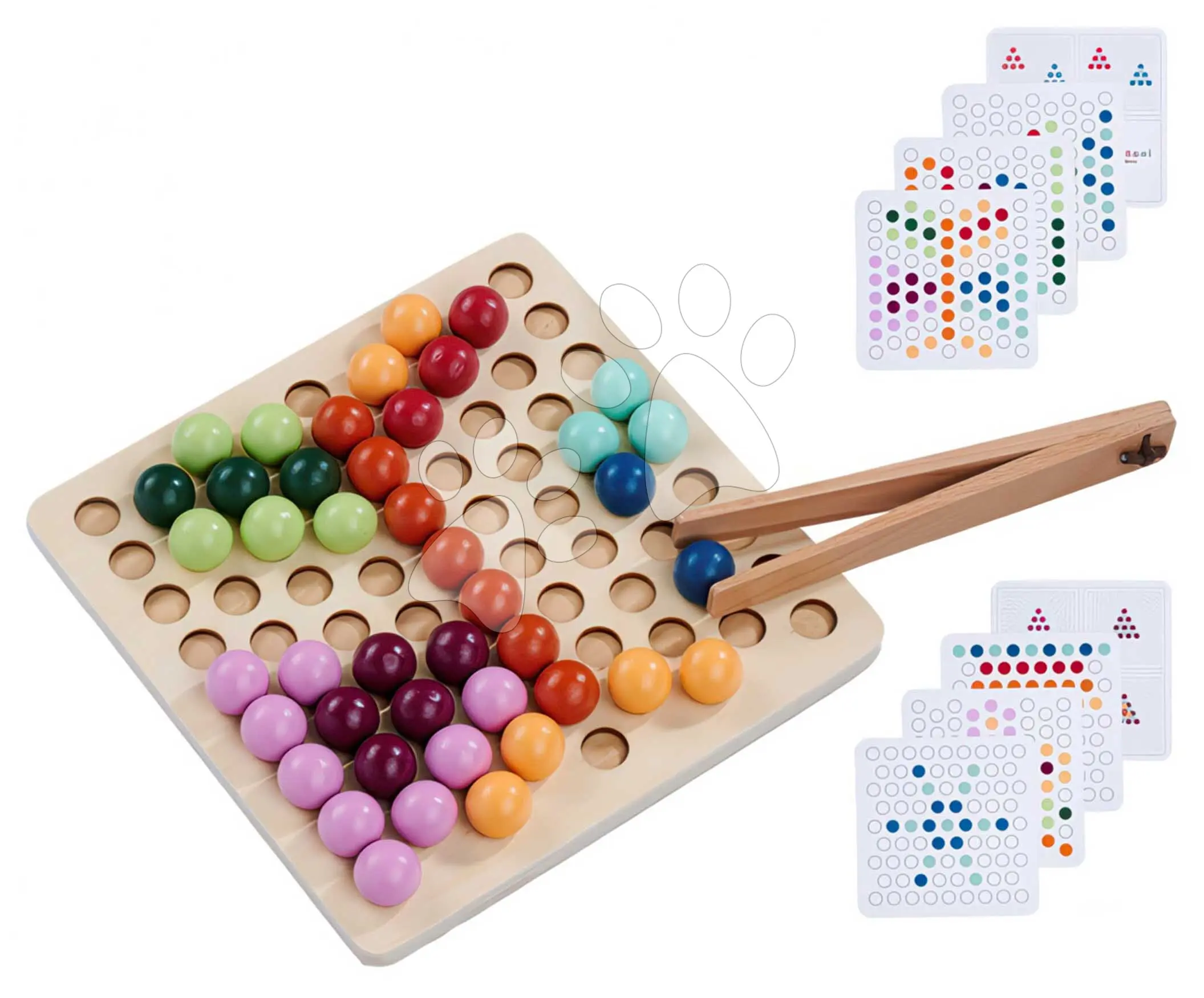 Dřevěná hra s korálky Montessori sorting Beads Eichhorn 90 korálků s 8 vzorovými kartami od 24 měsíců