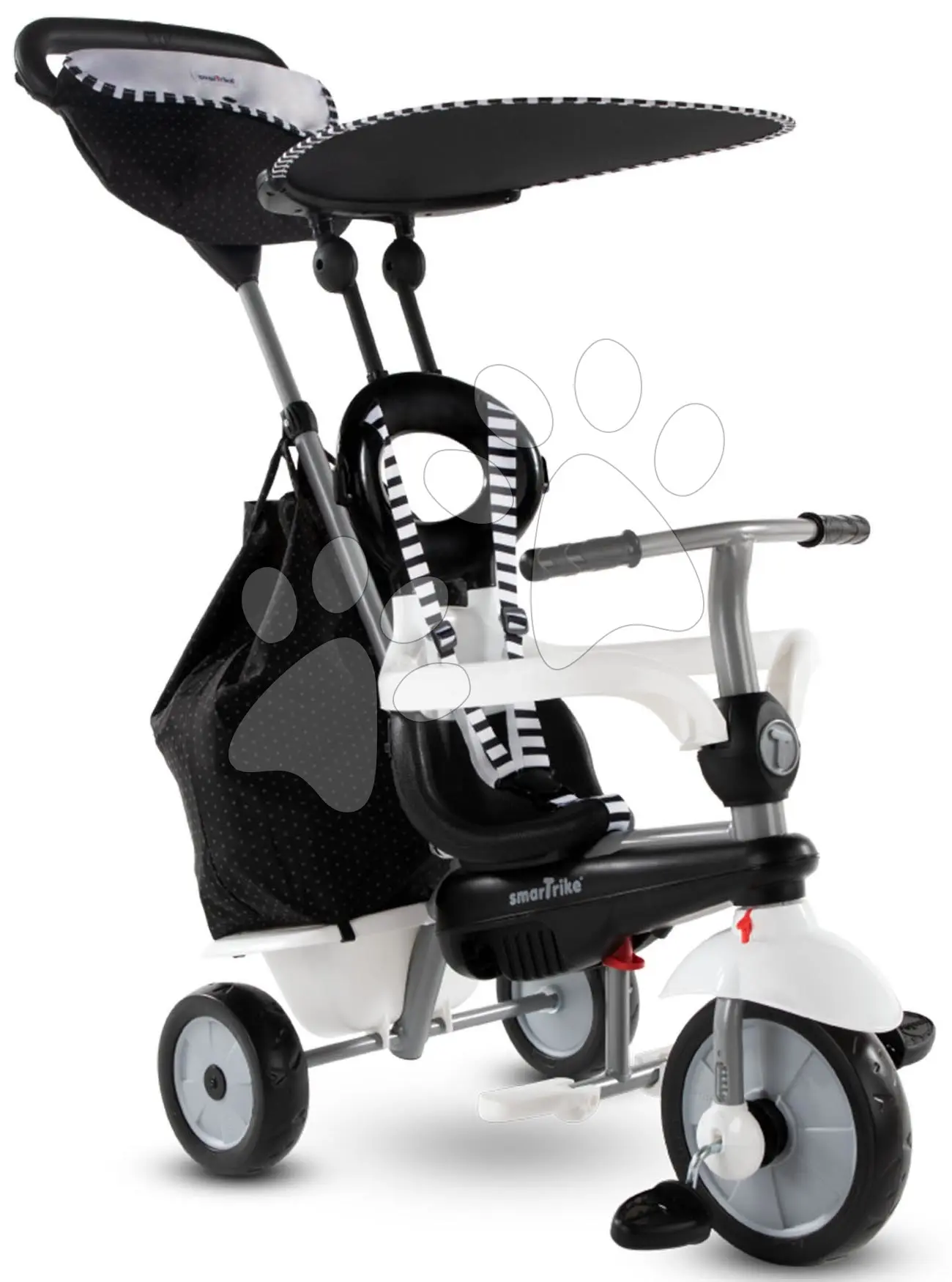 Tříkolka Vanilla Plus Black&White Classic smarTrike TouchSteering ovládání s gumovými koly a tlumičem 2 tašky od 10 měsíců