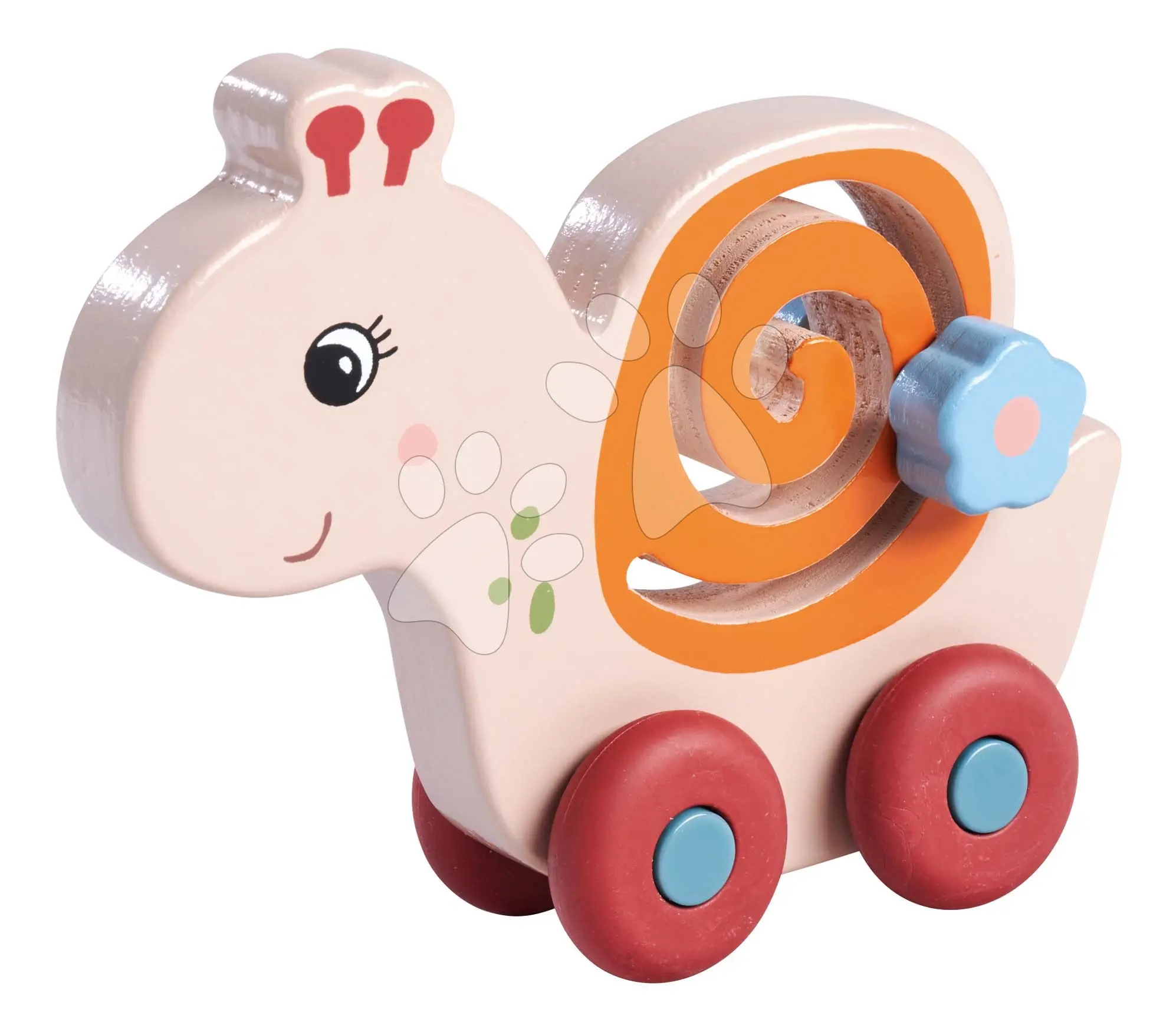 Dřevěné autíčko šnek Snail with Movement Eichhorn s pohyblivým květem délka 13 cm od 12 měsíců