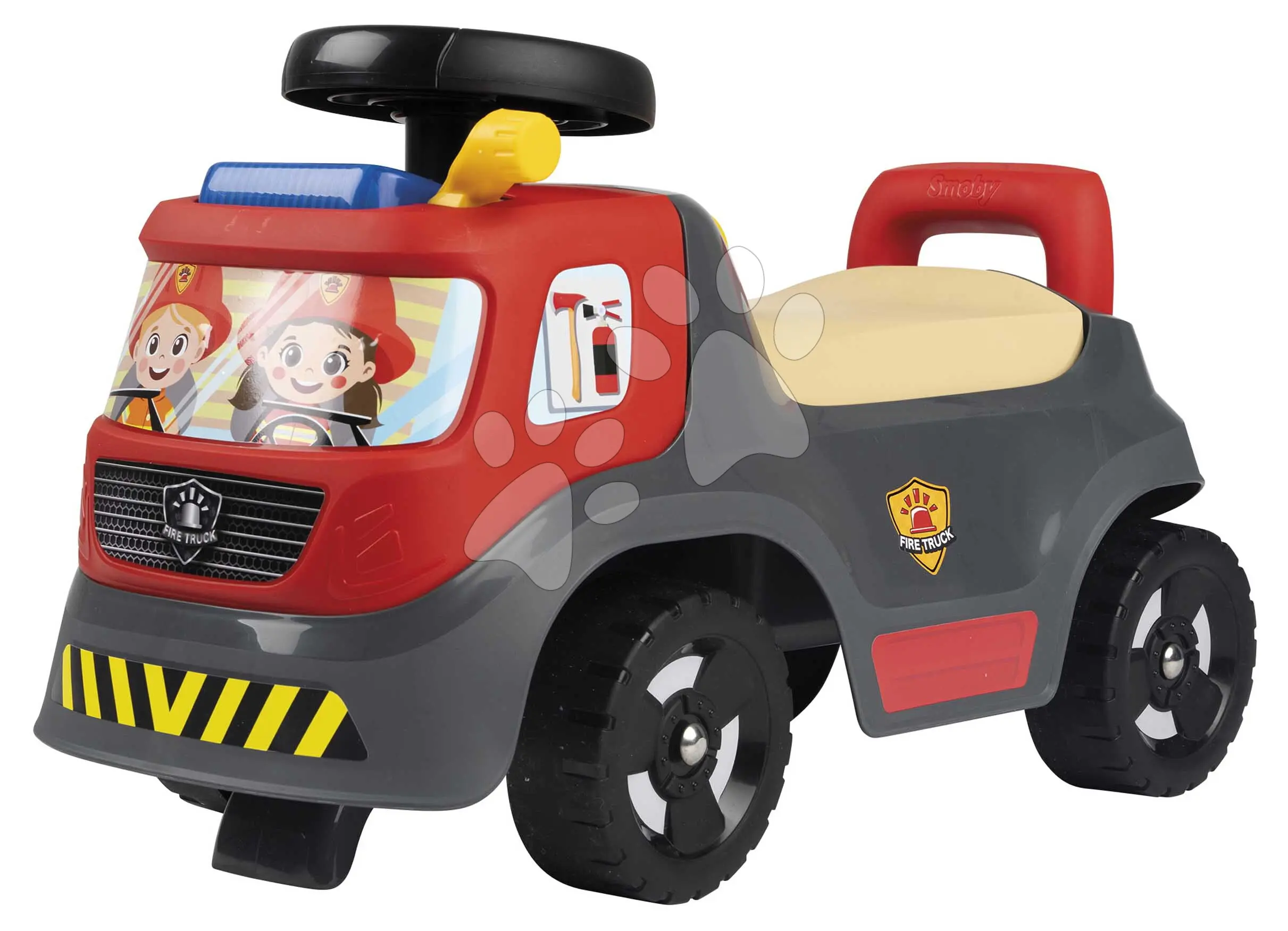 Odrážedlo hasičské se zvukem a světlem Fire Truck Ride On Smoby s otočným volantem a úložným prostorem pod sedadlem od 12 měsíců