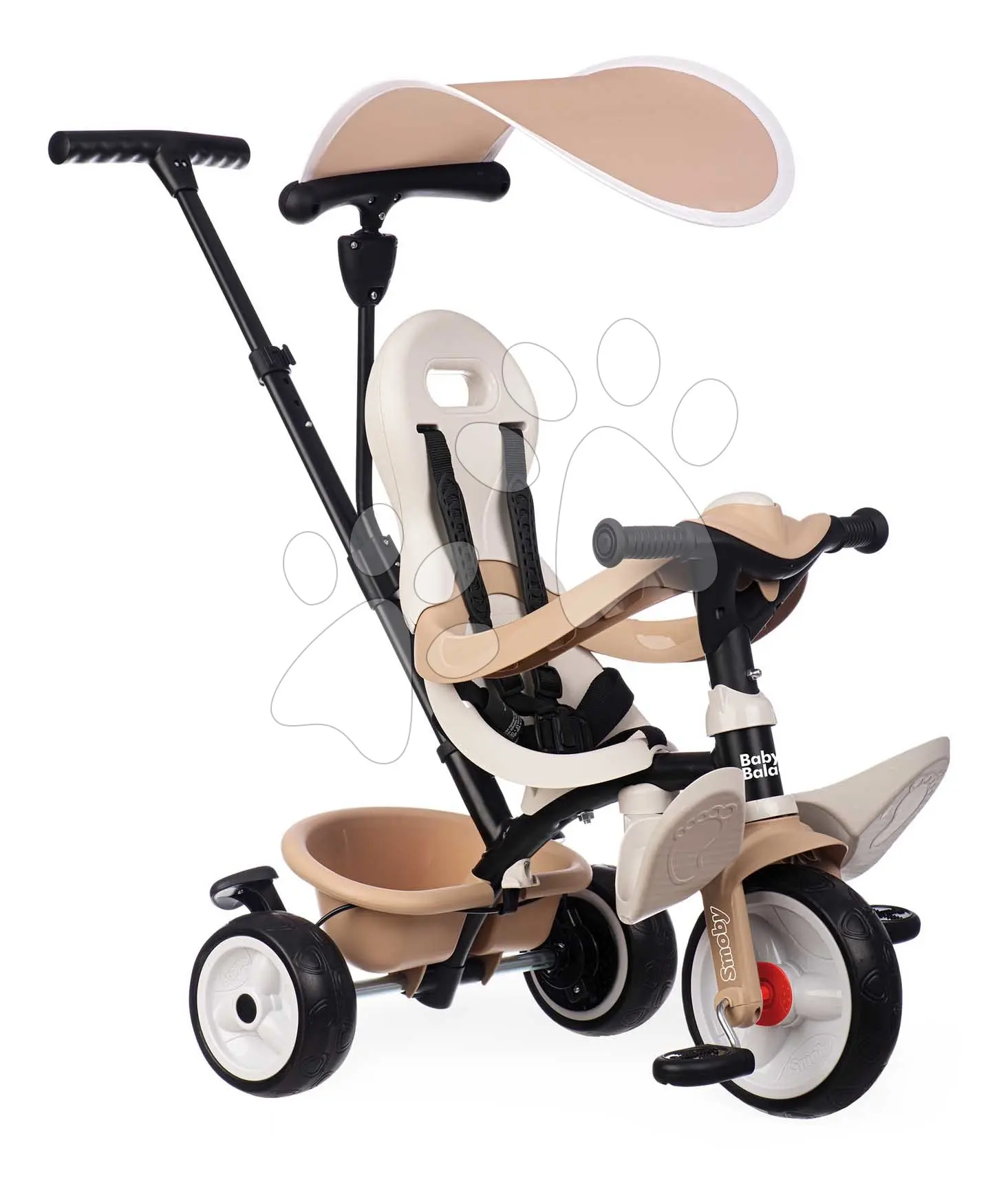 Tříkolka a kočárek v jednom s vysokou opěrkou Baby Balade Tricycle Beige Smoby se slunečníkem brzdou a tichými EVA kolečky béžová od 10 měsíců